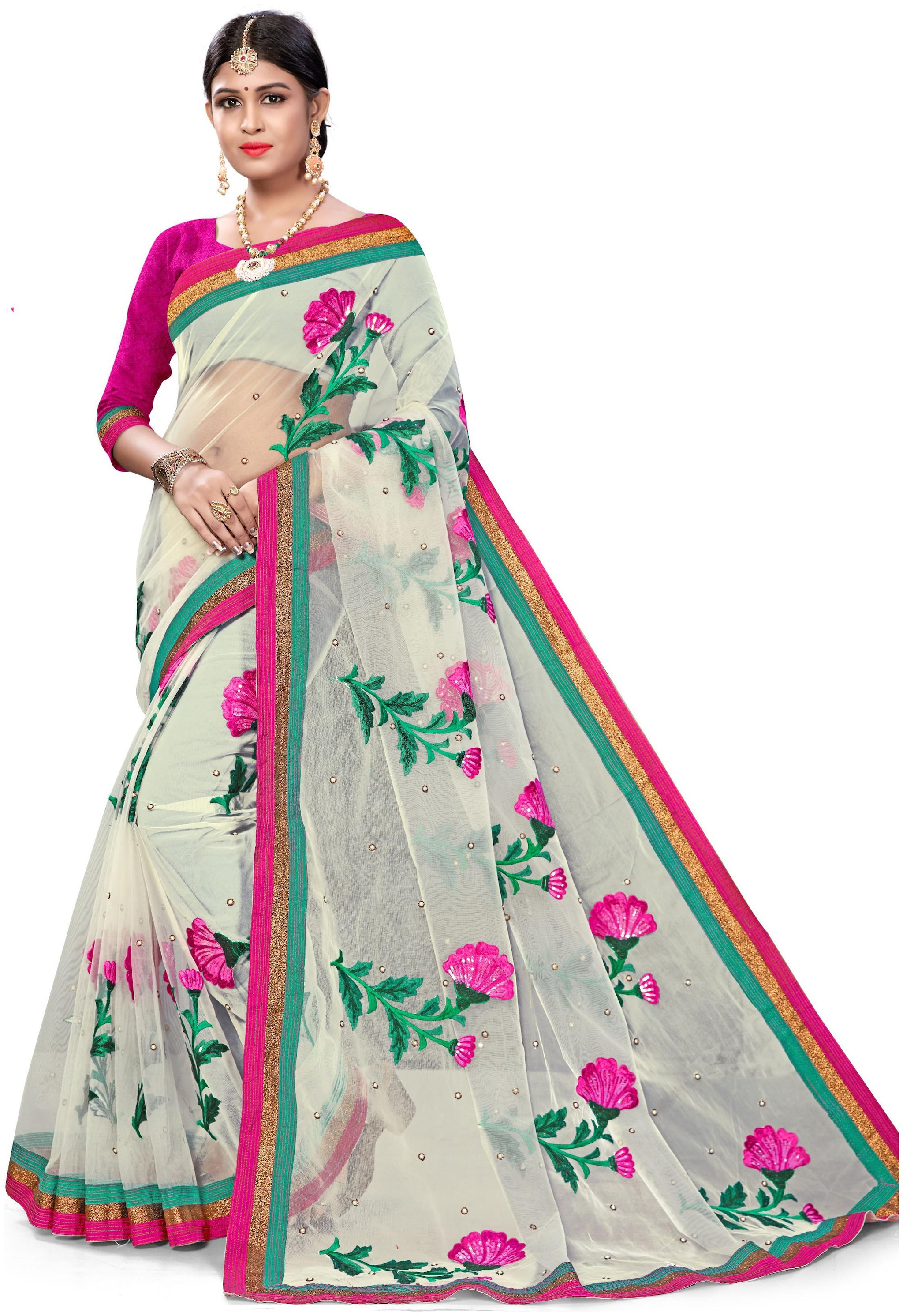 

Sangam Prints Women Georgette Sarees Cream