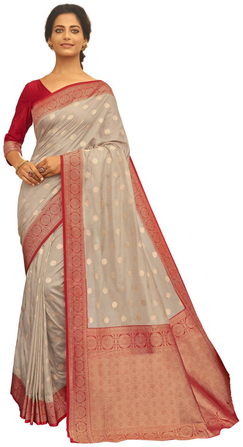 

Sangam Prints Grey Chanderi Cotton Woven Work Traditional Saree - Grey