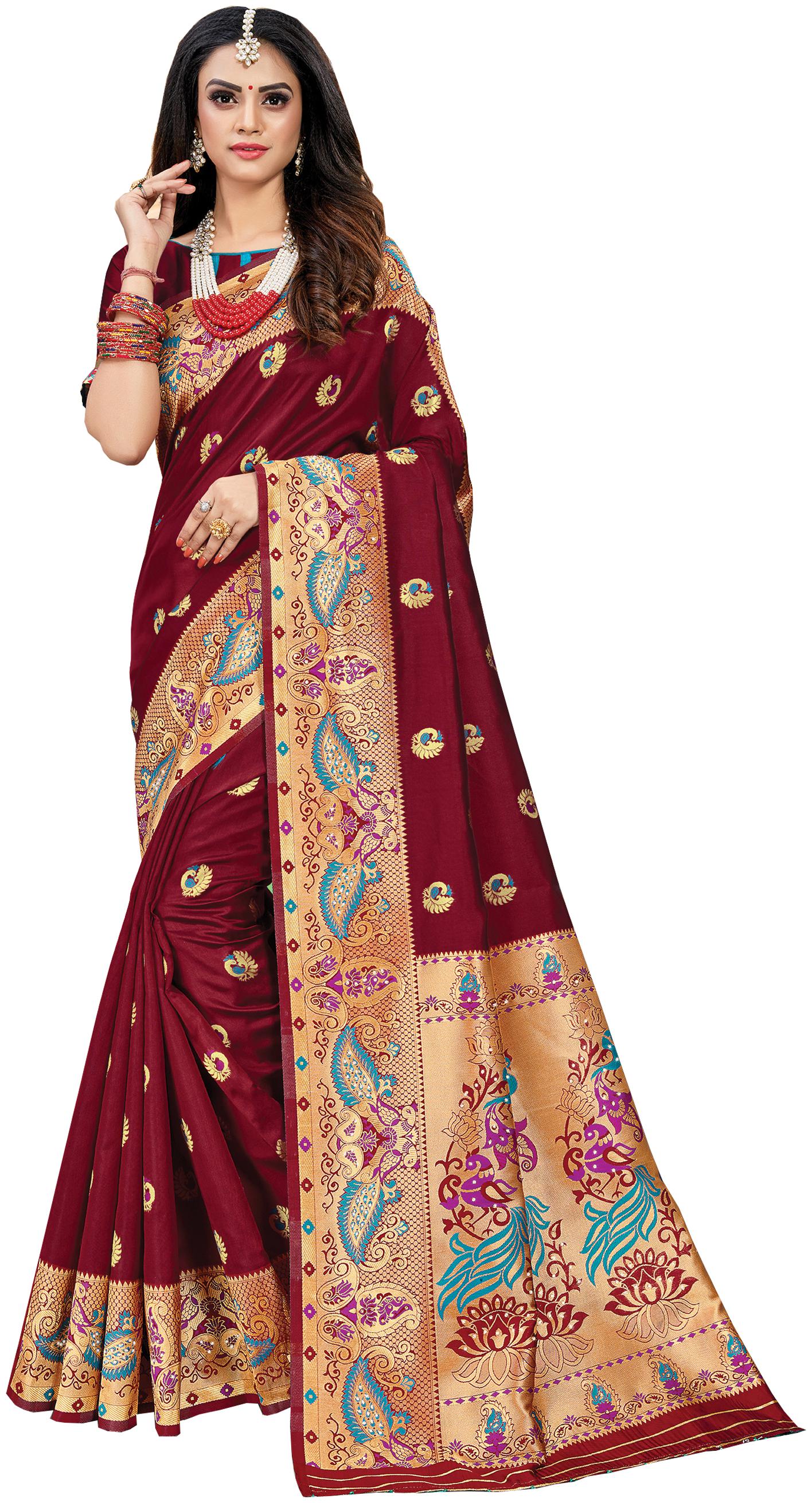 

Sangam Prints Silk Maroon Printed Regular Saree For Women