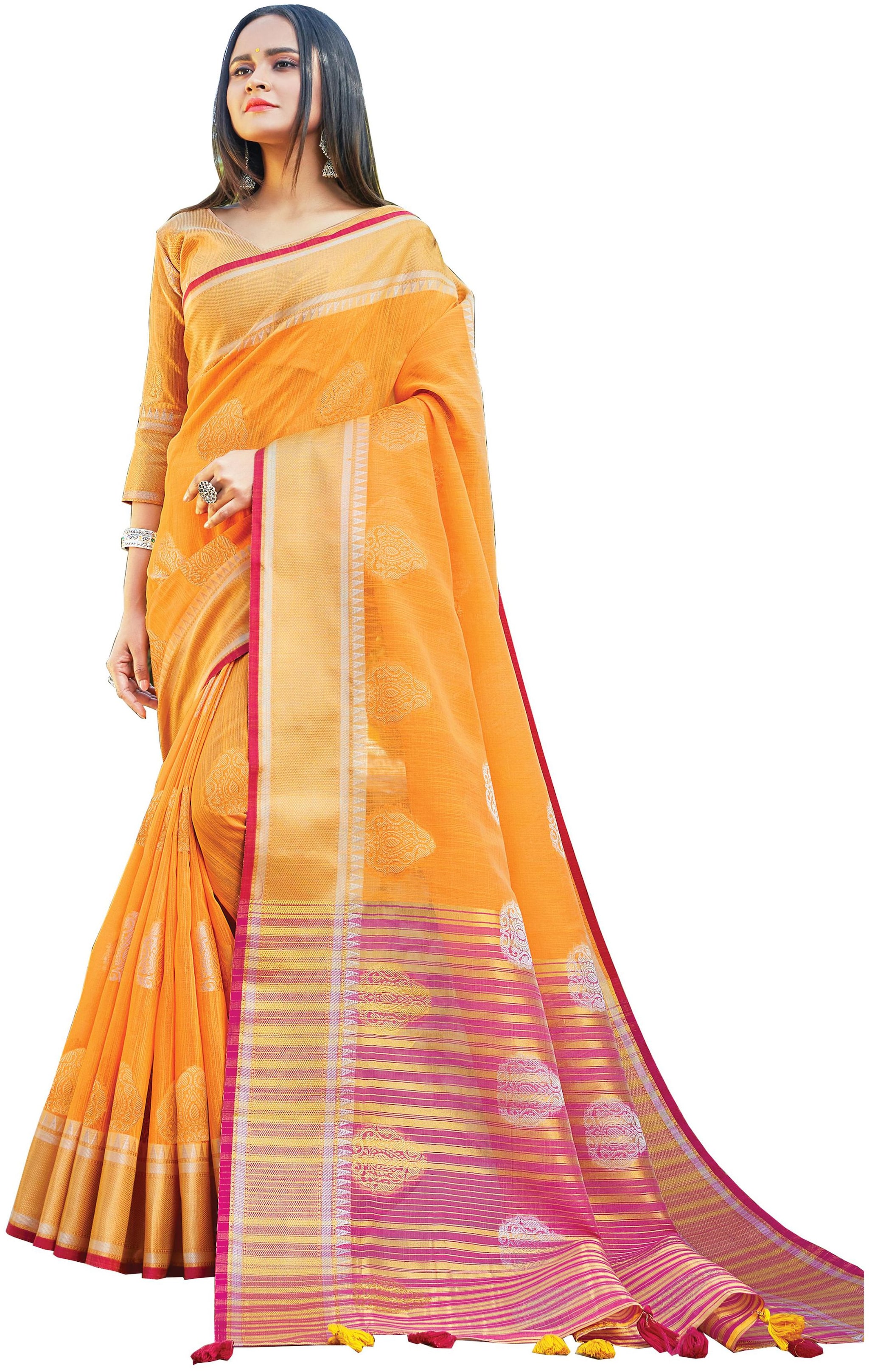 

Sangam Prints Women Cotton Blend Sarees Yellow