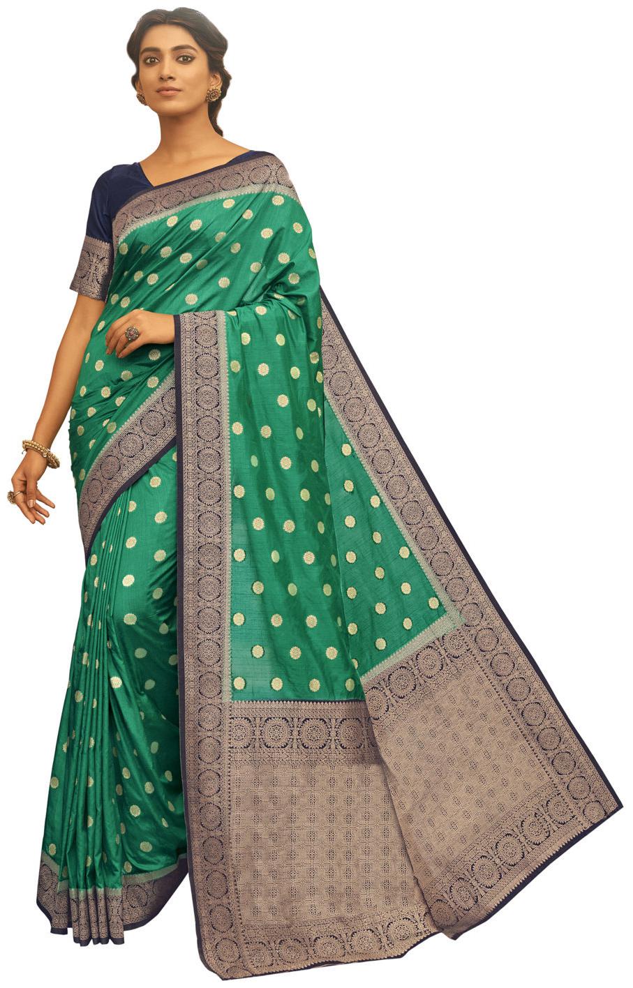 

Sangam Prints Rama Chanderi Cotton Woven Work Traditional Saree - Dark Green