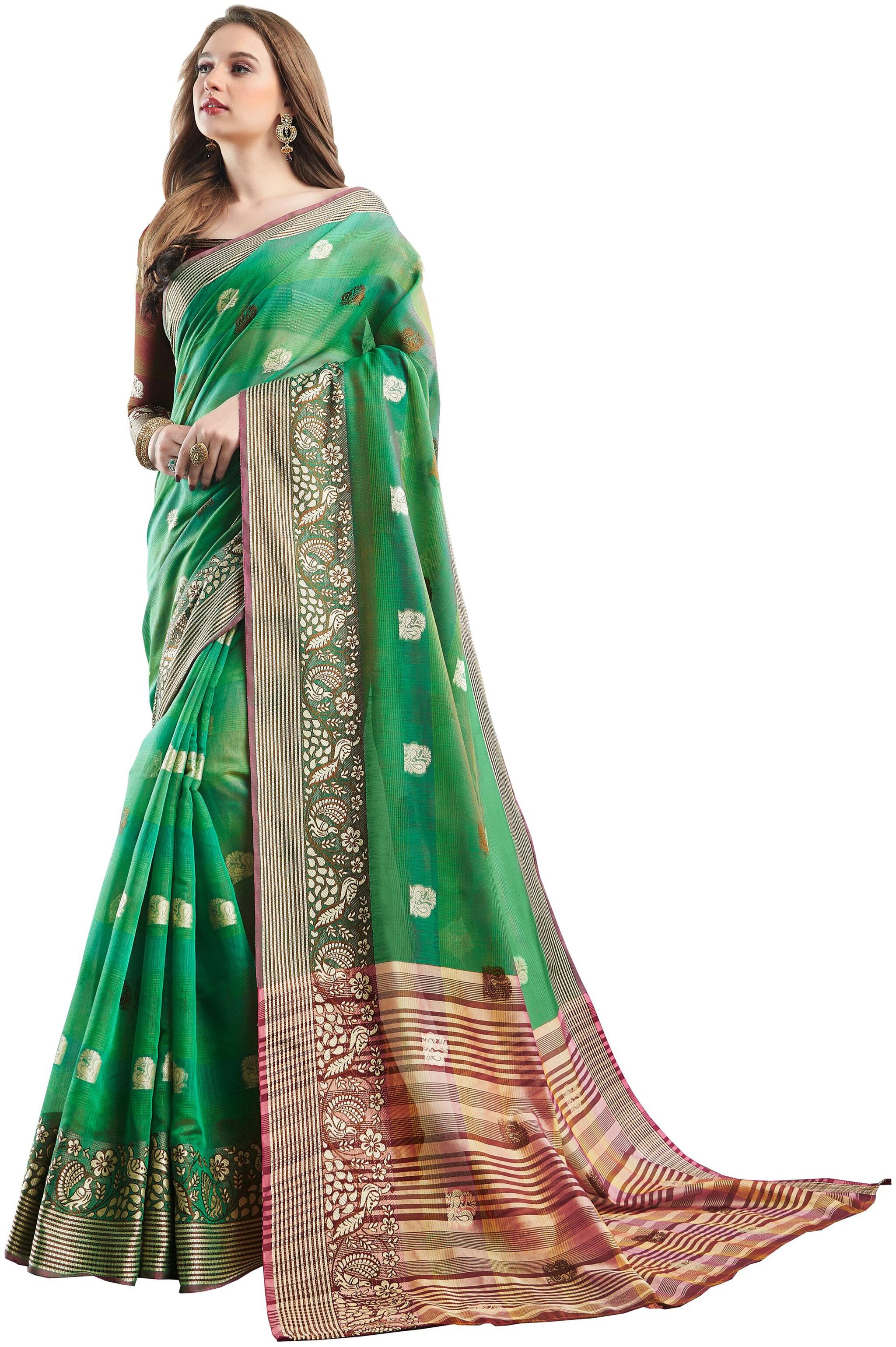 

Sangam Prints Women Cotton Sarees Green