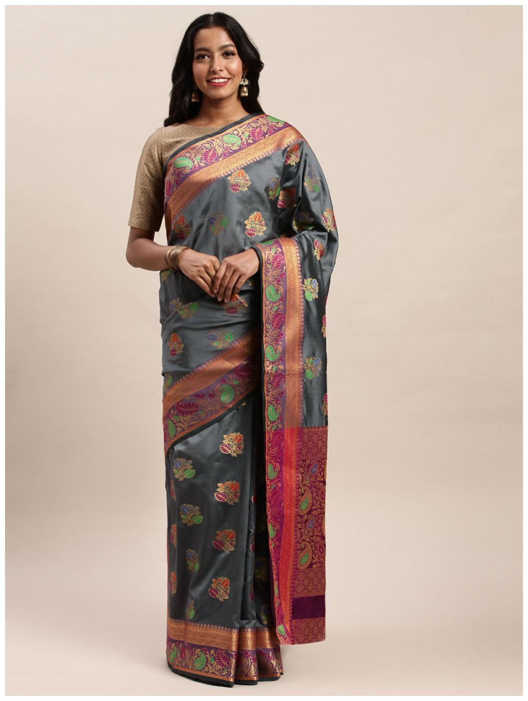 

Sangam Prints Womens Grey Silk Woven Saree