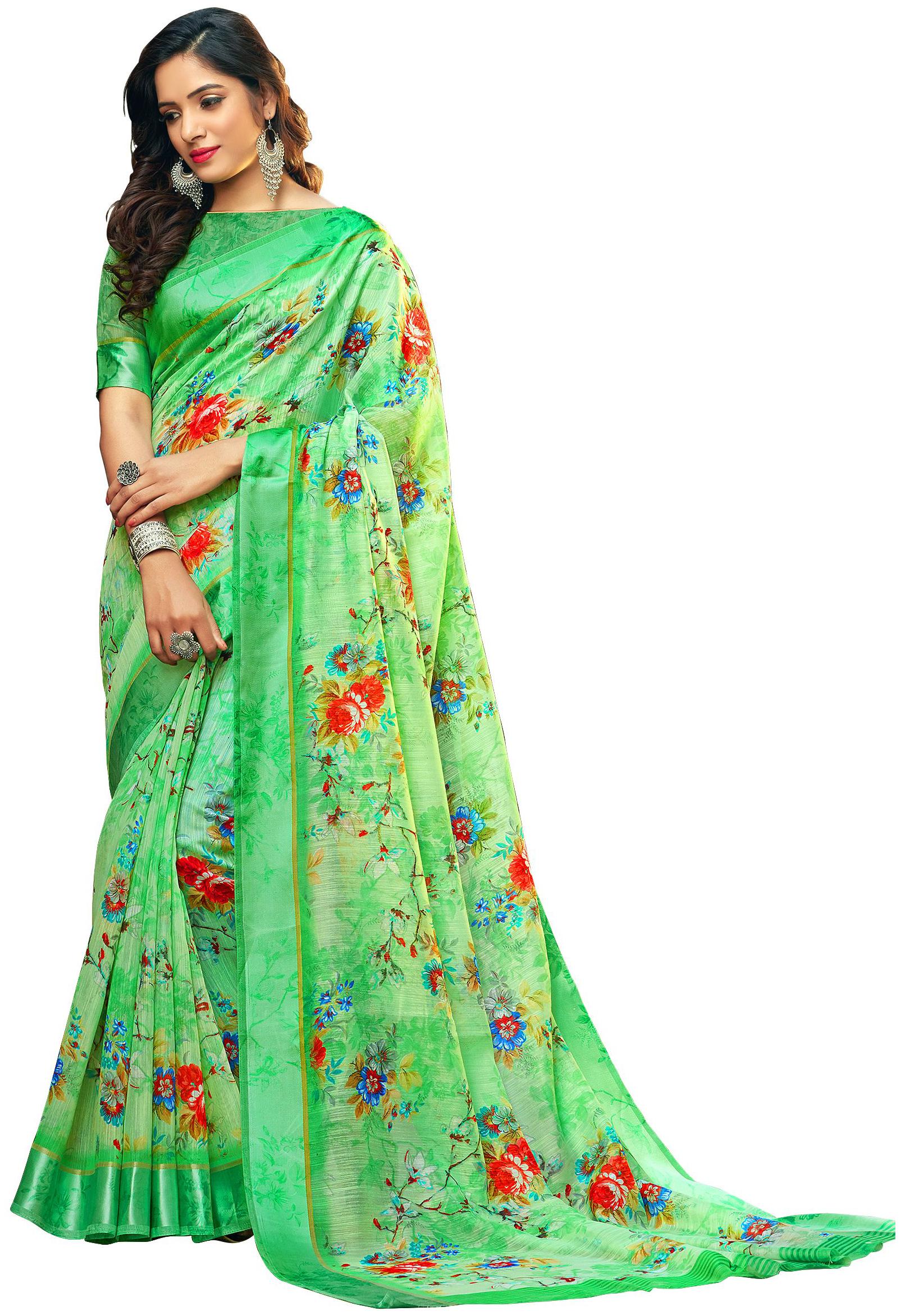 

Sangam Prints Women Cotton Sarees Green
