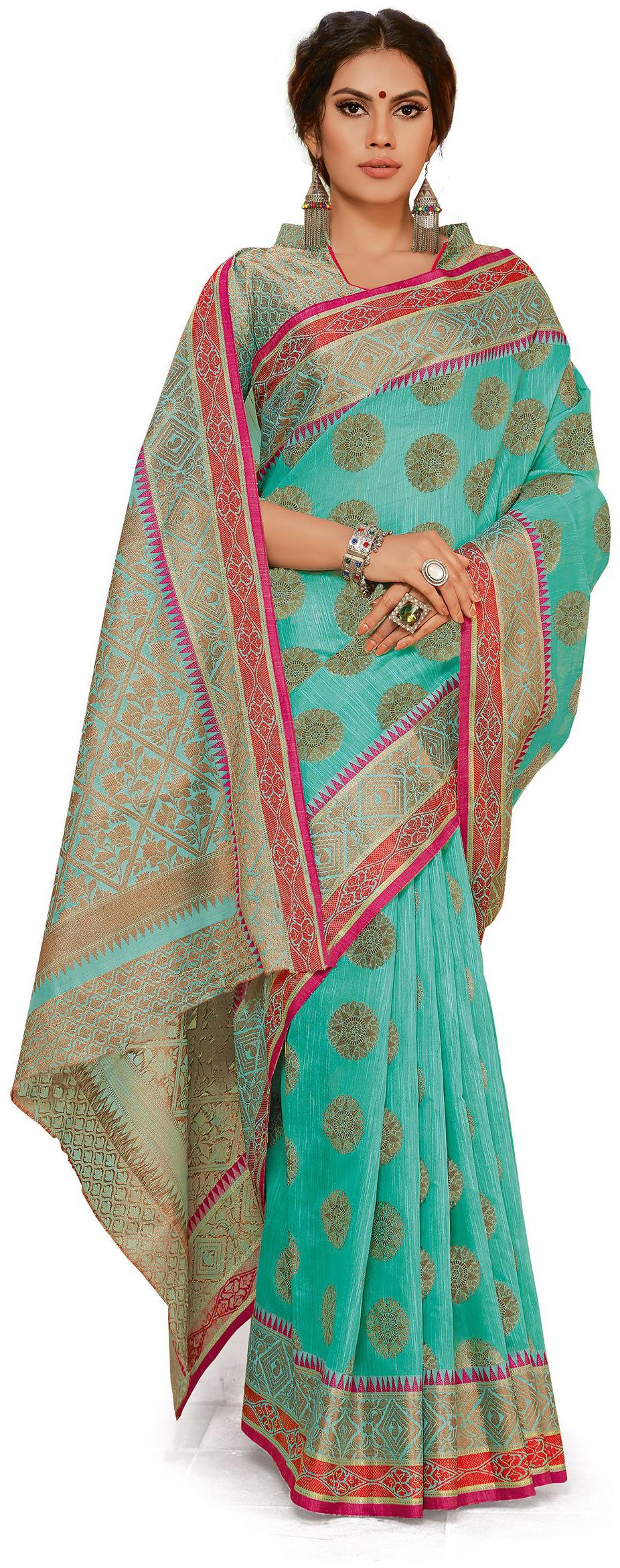 

Sangam Prints Women Silk Sarees Turquoise