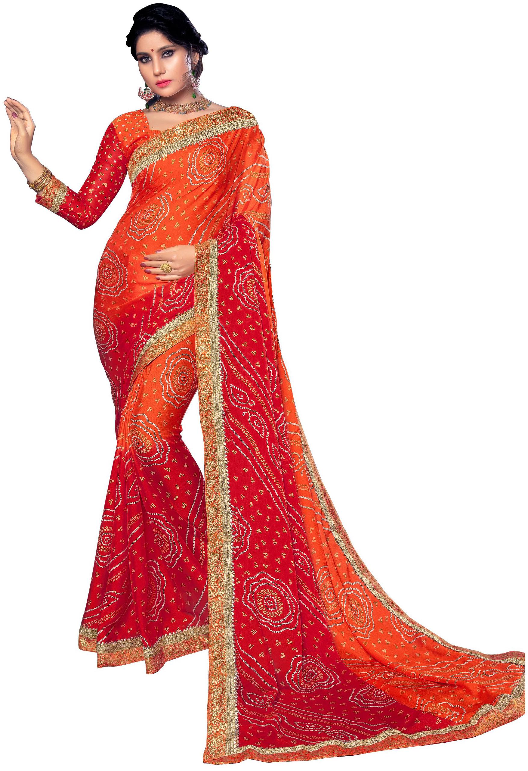 

Sangam Prints Women Chiffon Sarees Orange