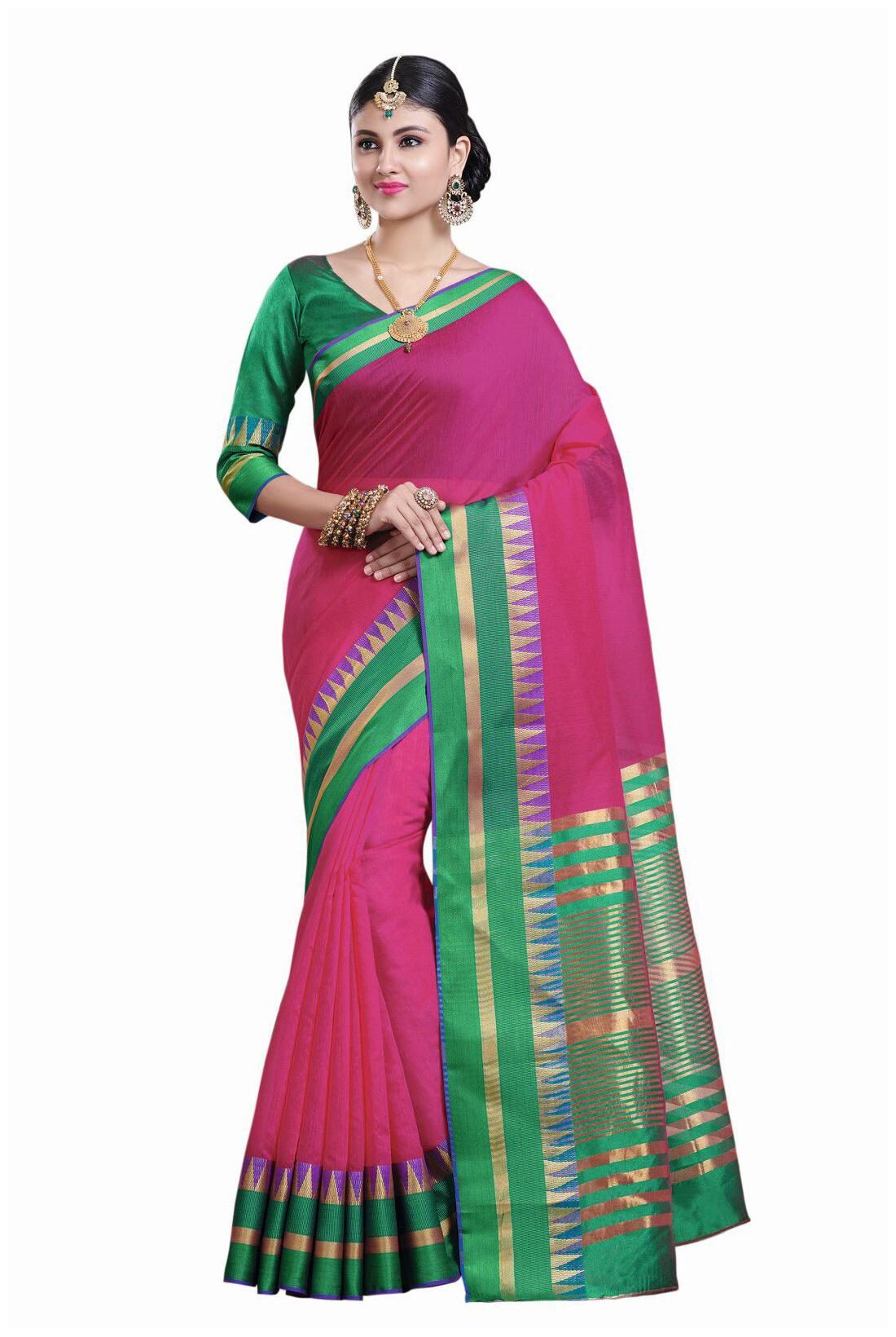 

Sangam Prints Women Cotton Sarees Pink