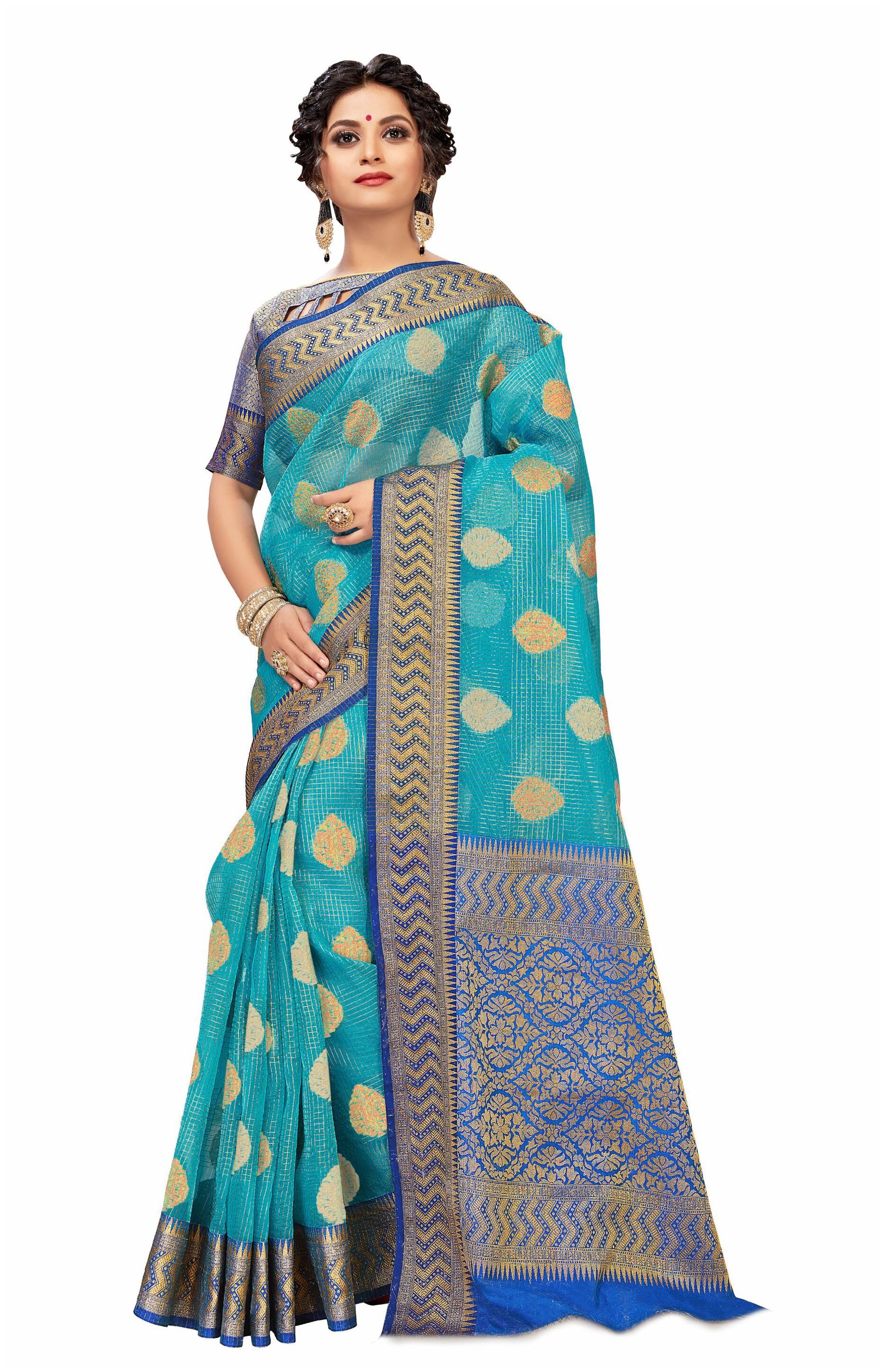 

Sangam Prints Women Silk Sarees Turquoise