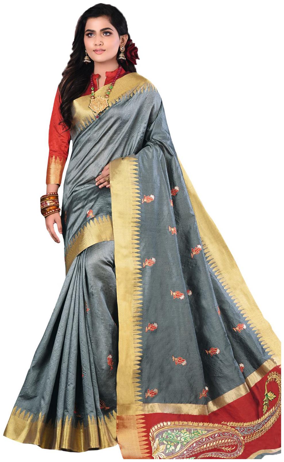 

Sangam Prints Women Silk Sarees Grey