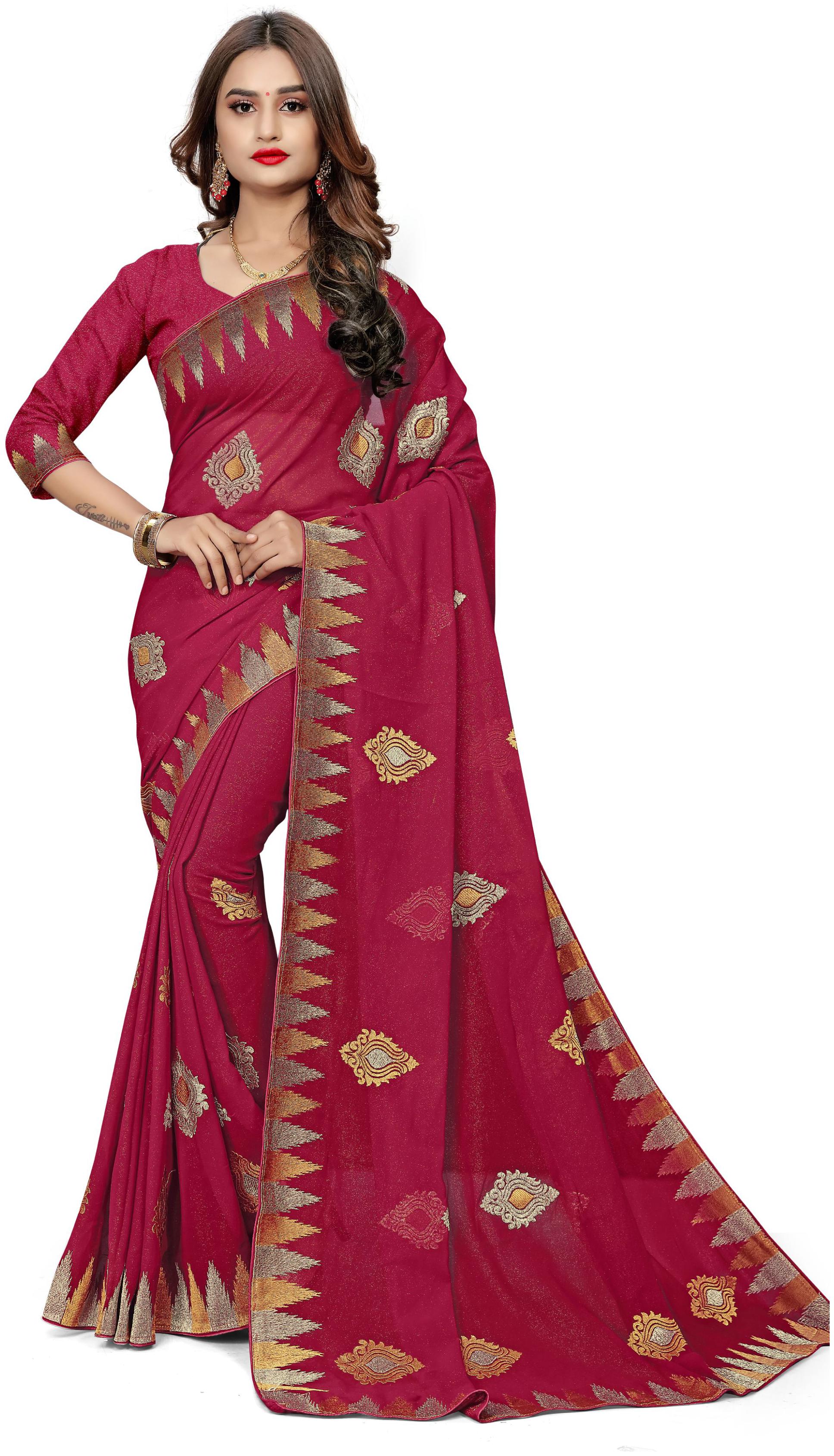 

Sangam Prints Women Georgette Pink Regular Saree With Blouse