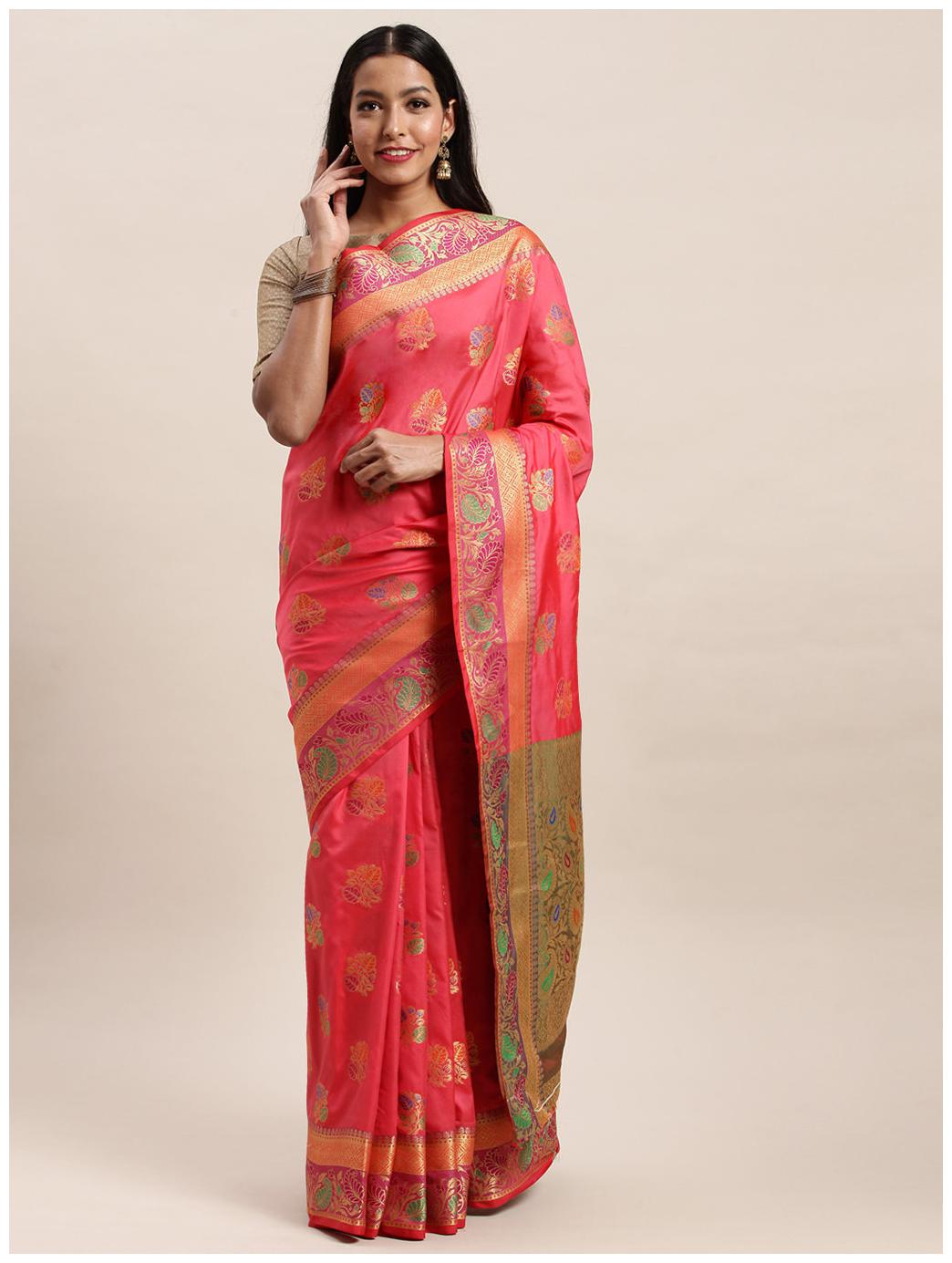 

Sangam Prints Womens Pink Silk Woven Saree