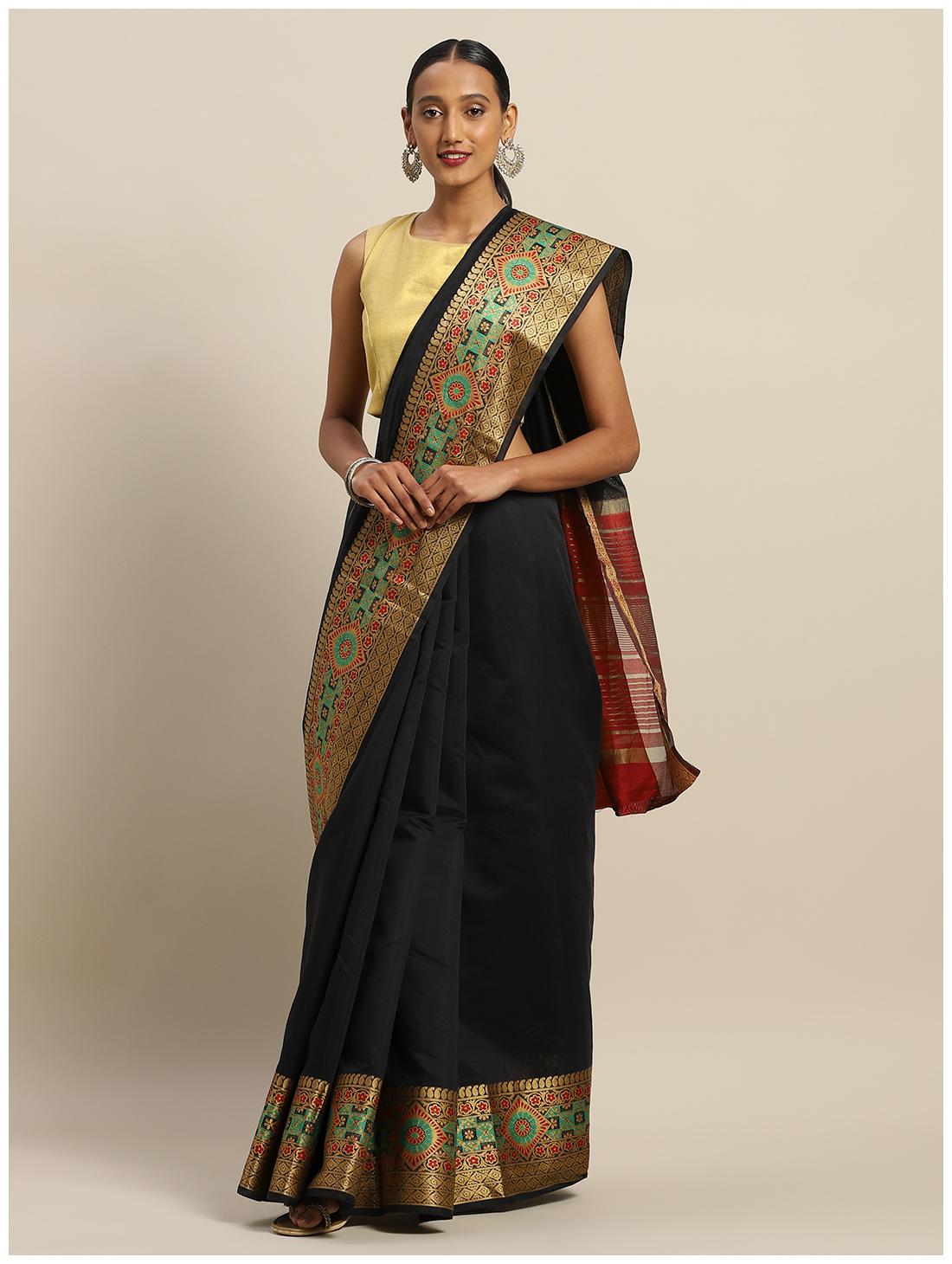 

Sangam Prints Silk Woven Black Regular Saree For Women