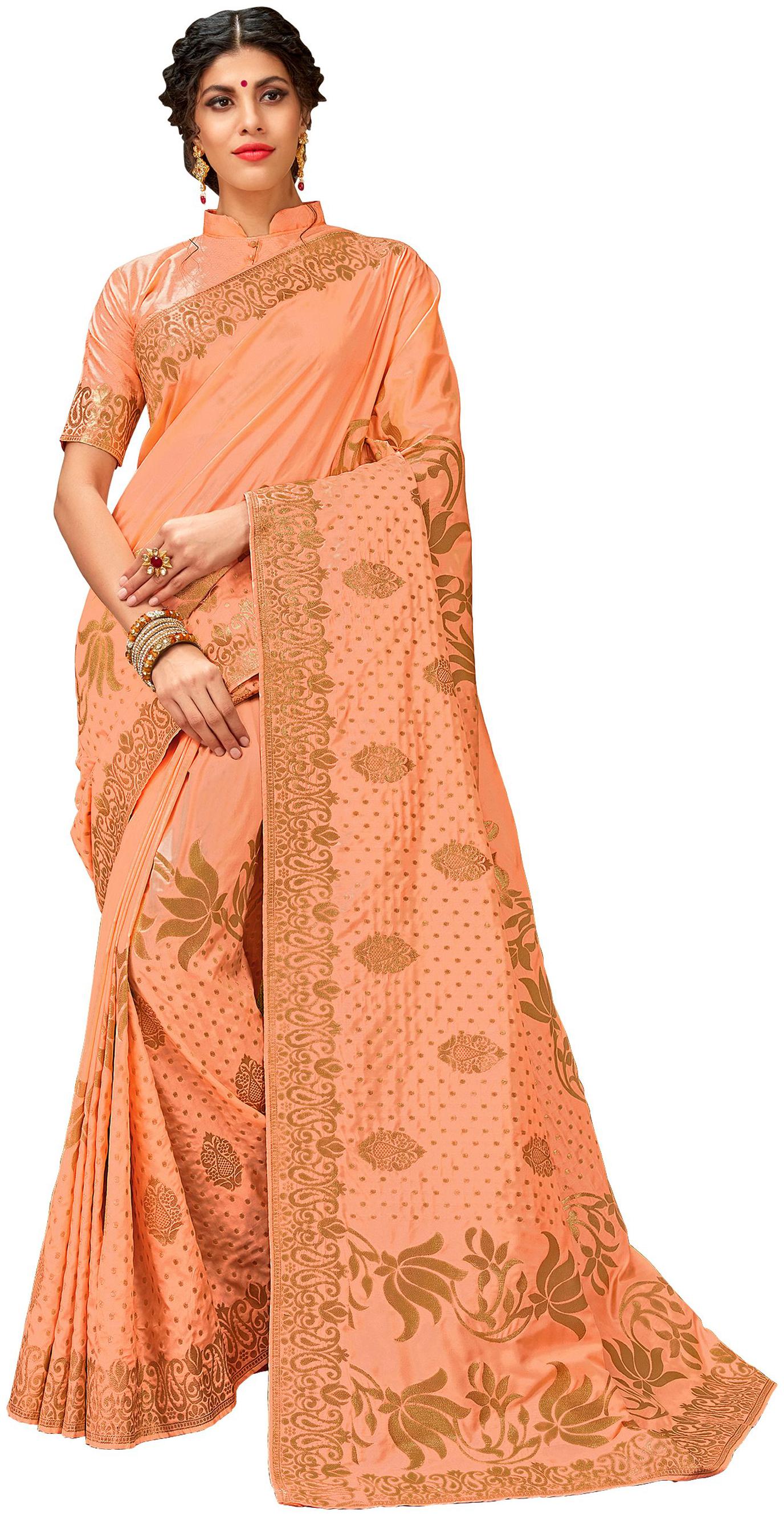 

Sangam Prints Women Silk Sarees Peach