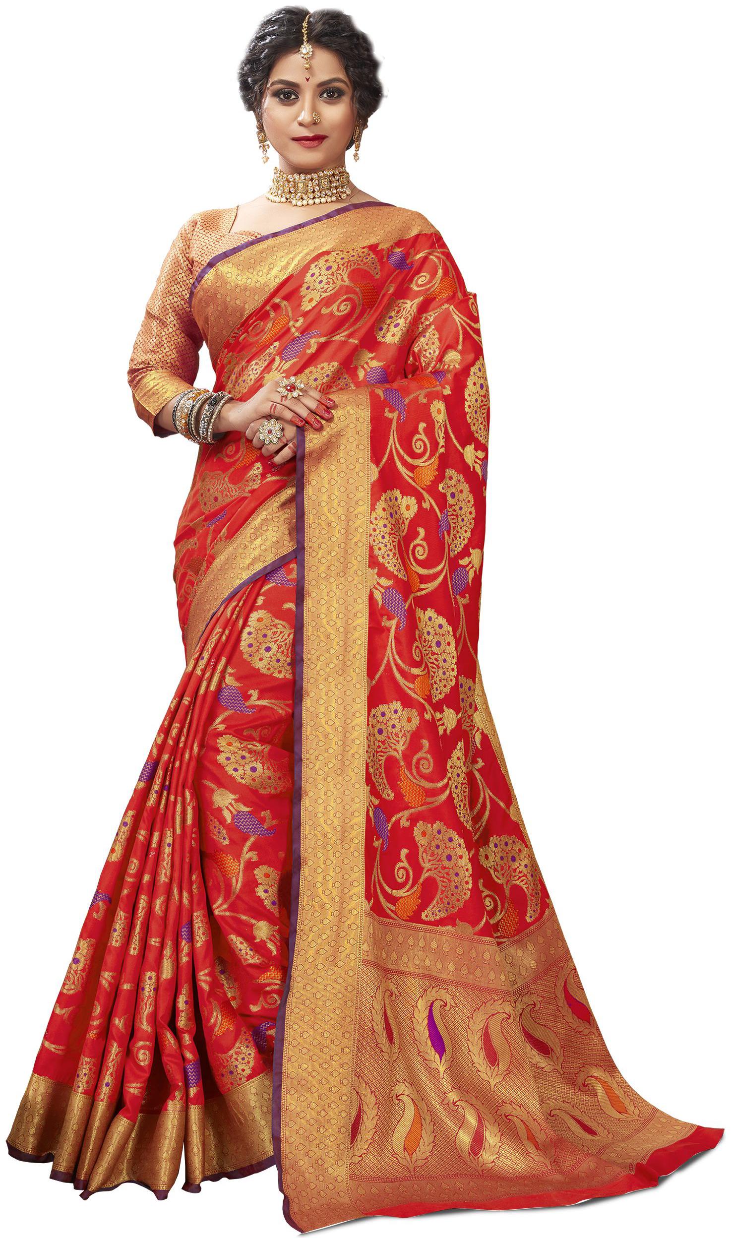 

Sangam Prints Women Silk Sarees Red