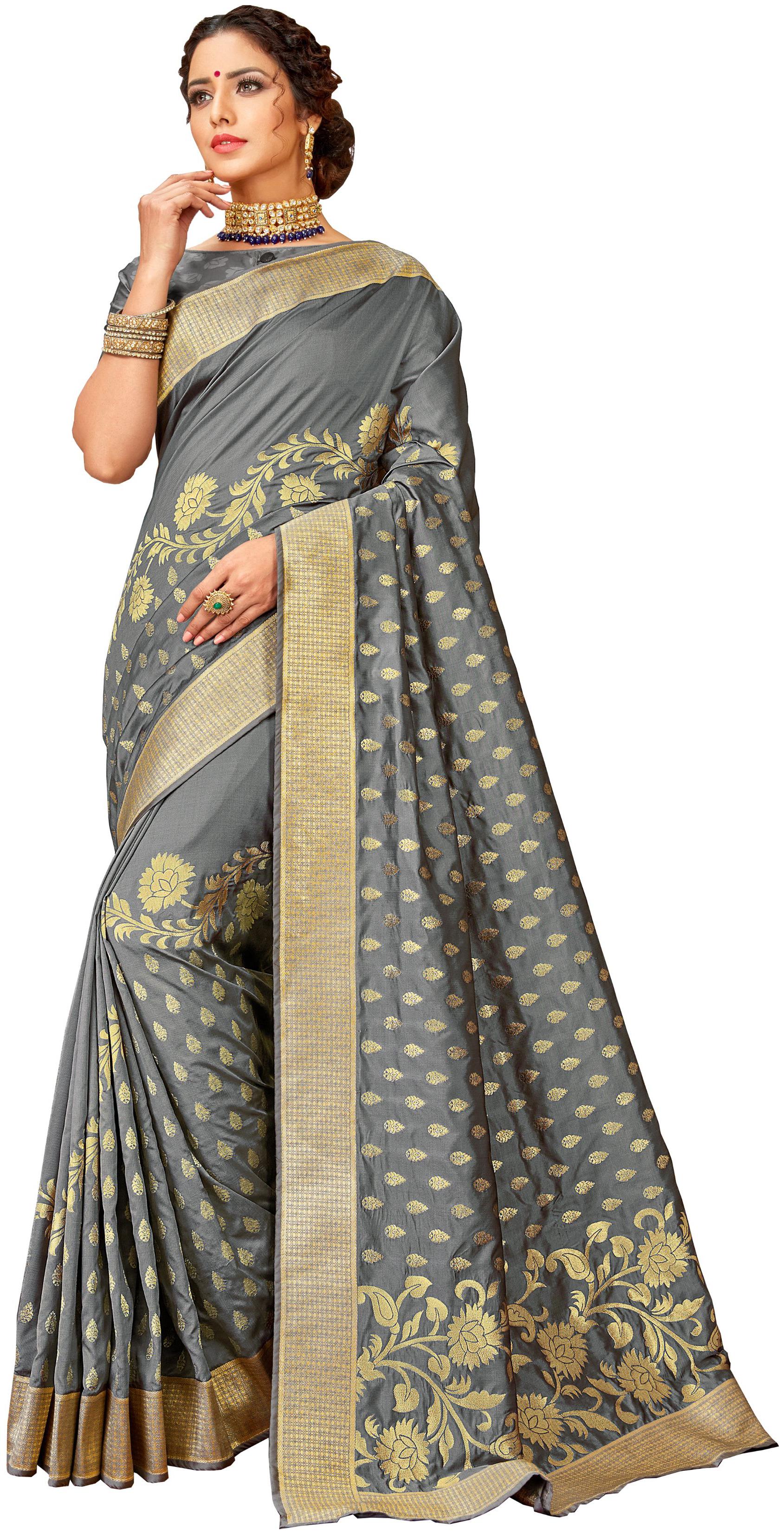 

Sangam Prints Women Silk Sarees Grey