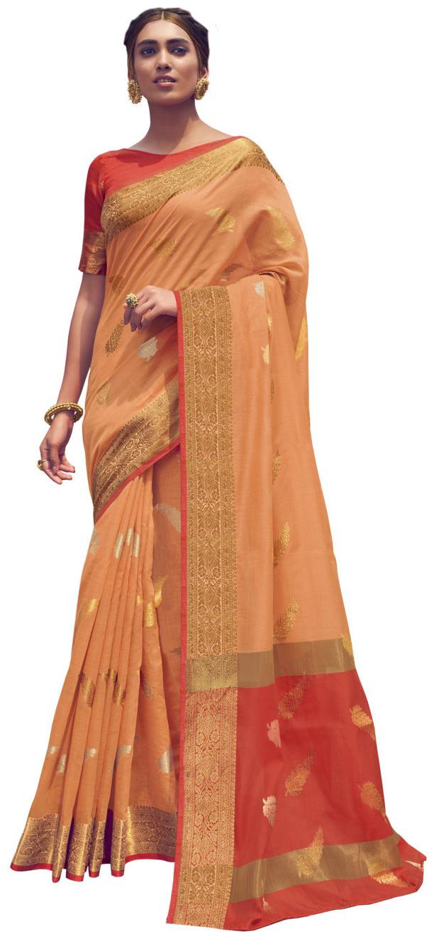 

Sangam Prints Cotton Orange Woven Designer Saree For Women
