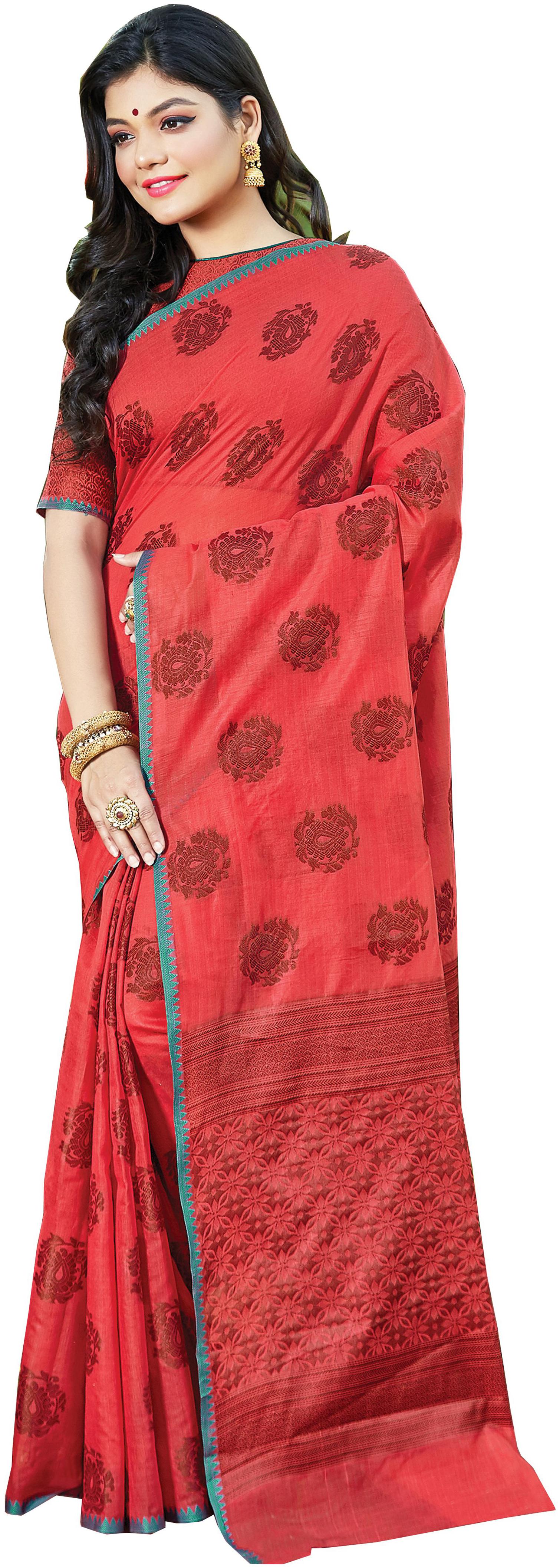 

Sangam Prints Women Cotton Sarees Red