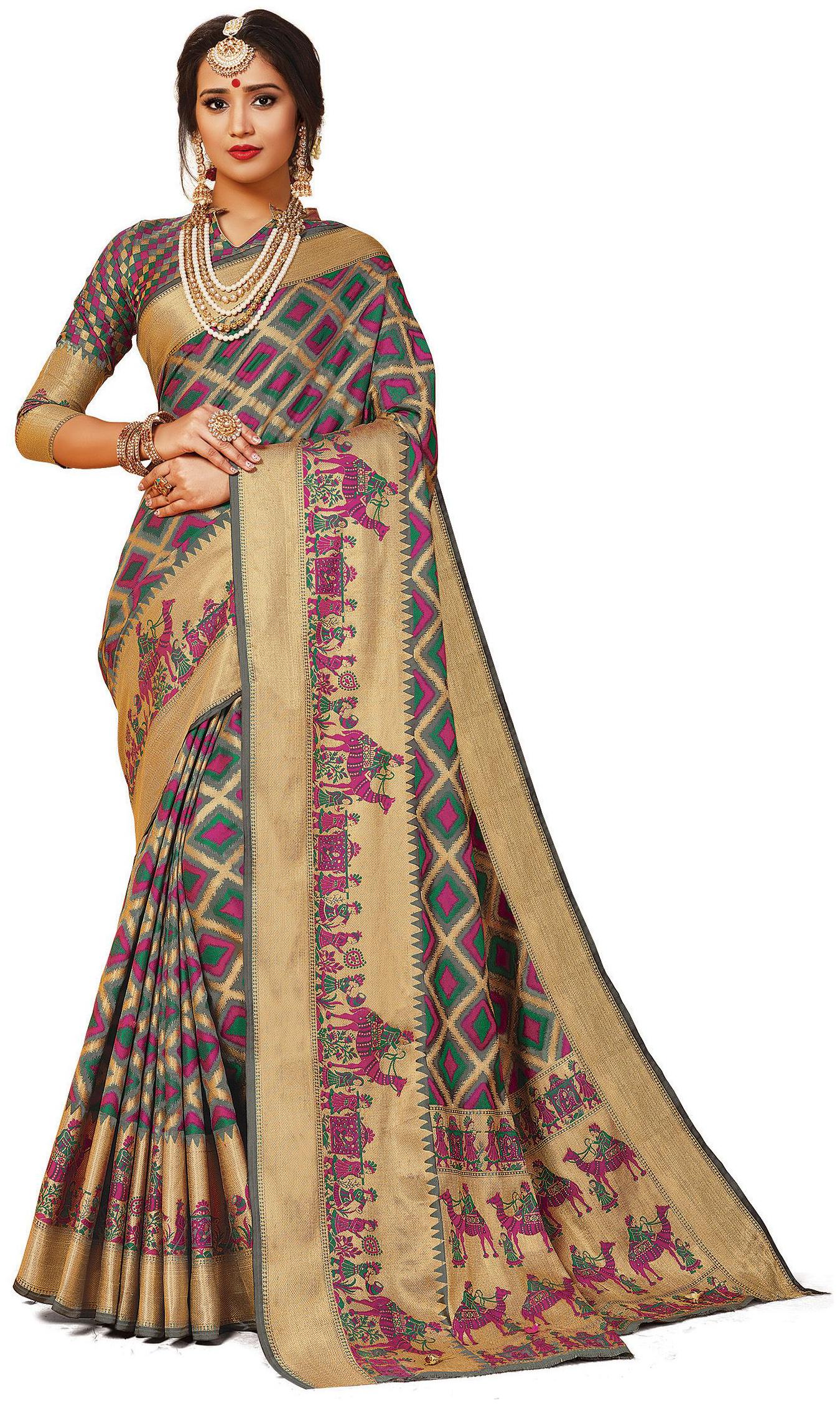 

Sangam Prints Women Silk Sarees Grey