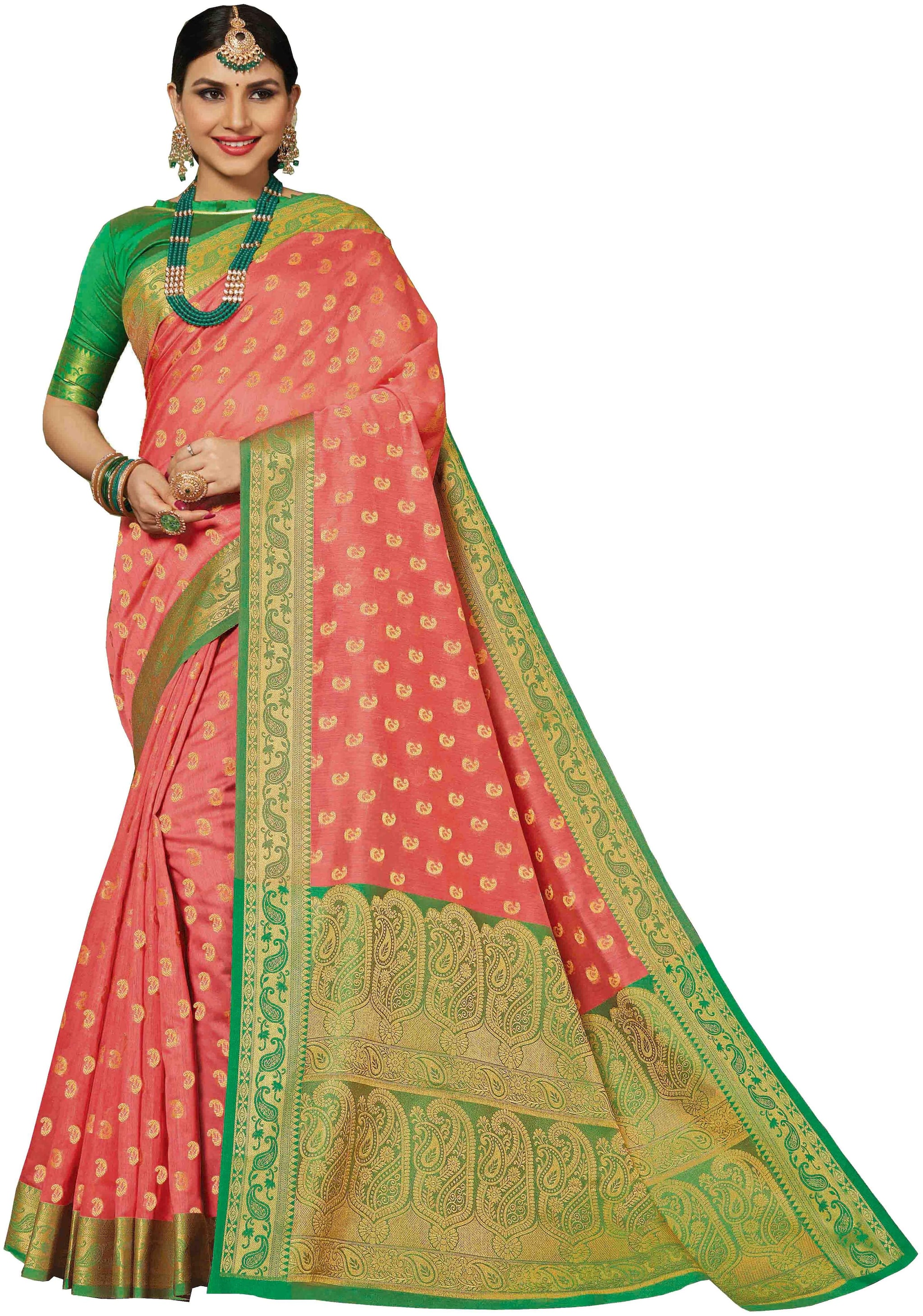 

Sangam Prints Women Silk Sarees Peach