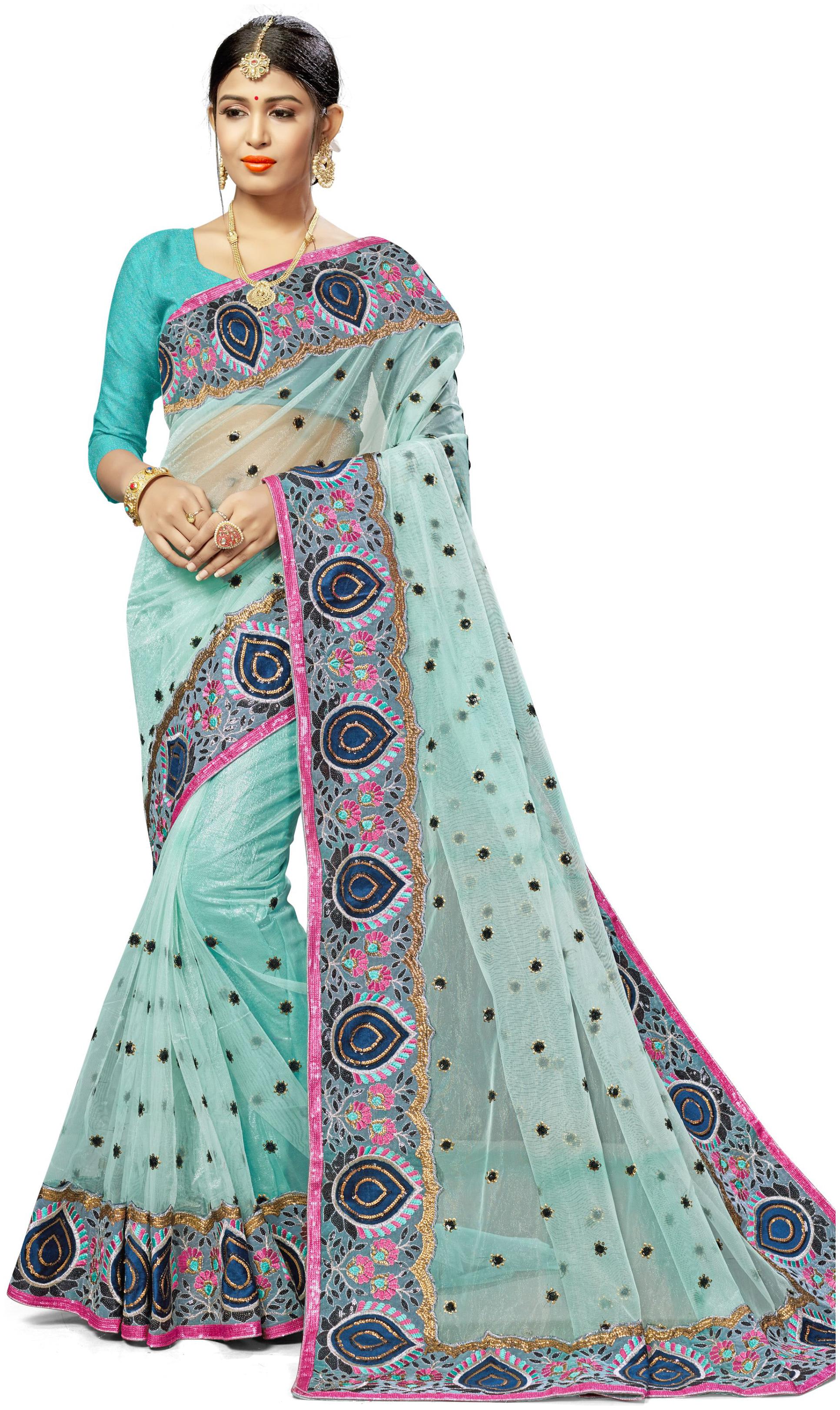 

Sangam Prints Women Net Sarees Turquoise