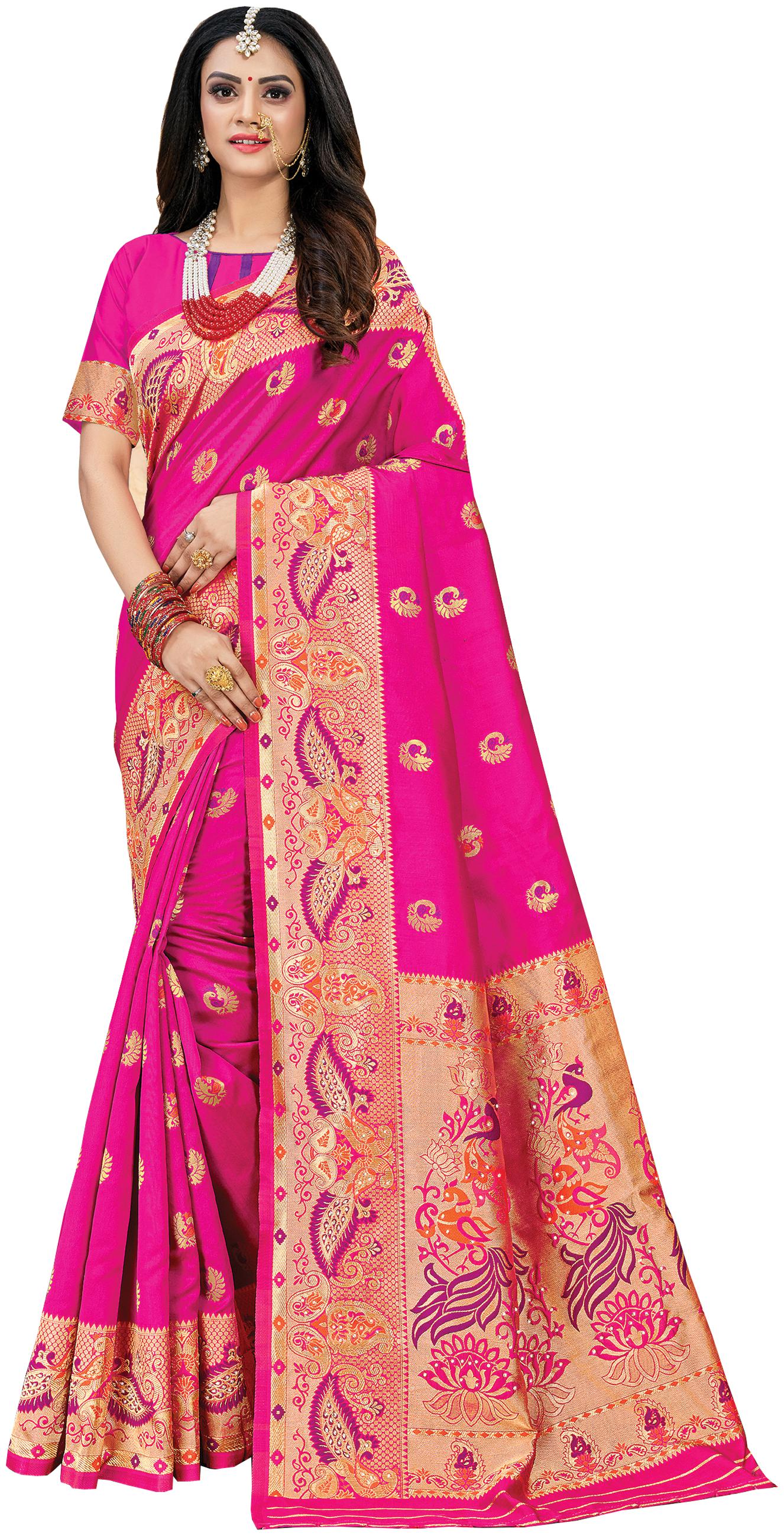 

Sangam Prints Silk Pink Printed Regular Saree For Women