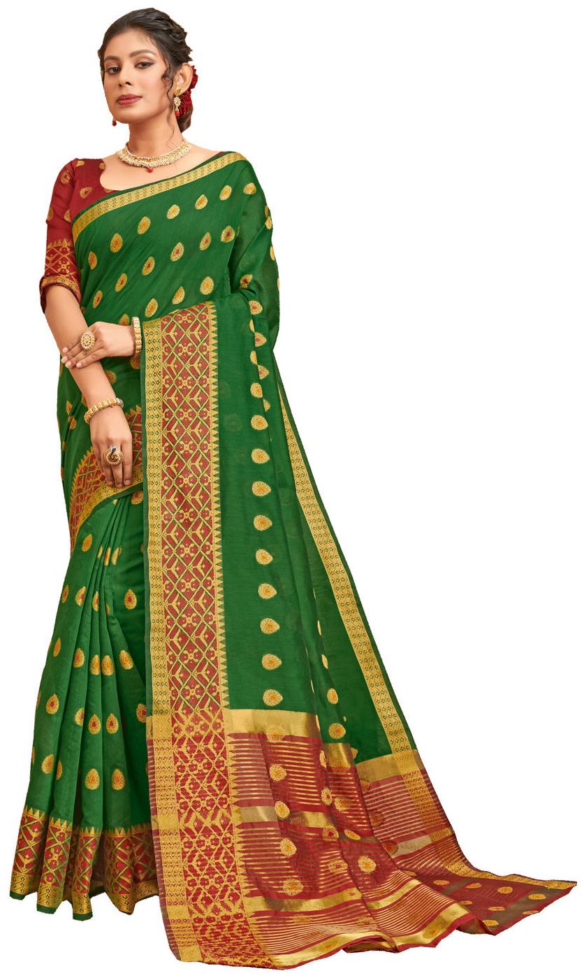 

Sangam Prints Green Cotton Woven Work Traditional Saree - Green