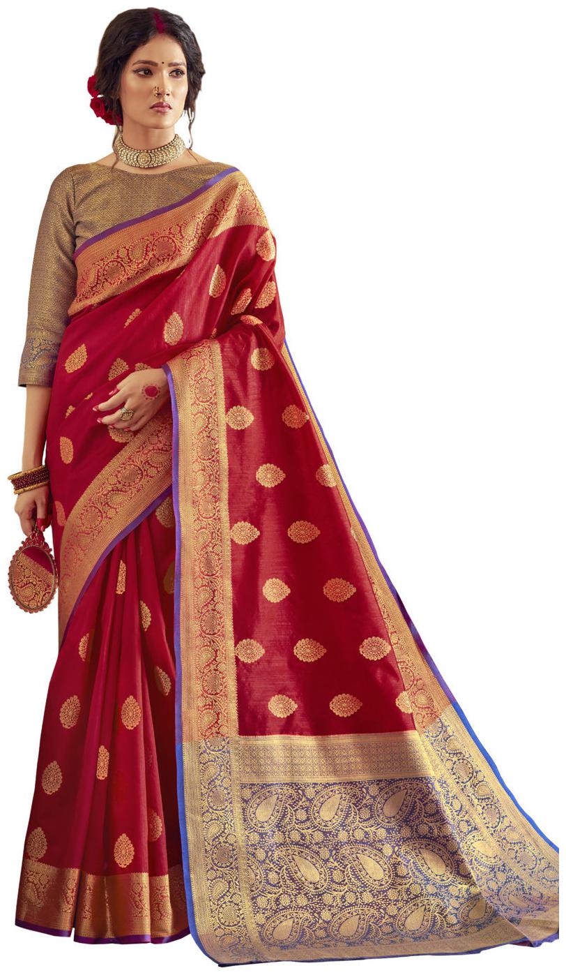 

Sangam Prints Maroon Handloom Silk Woven Work Traditional Saree - Maroon