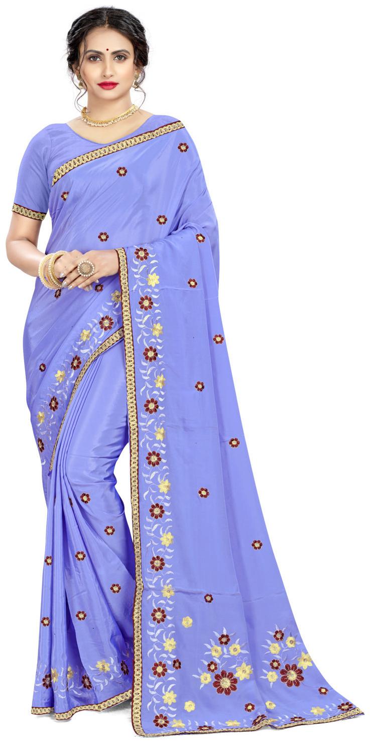 

Sangam Prints Women Purple Crepe Embroidered Saree
