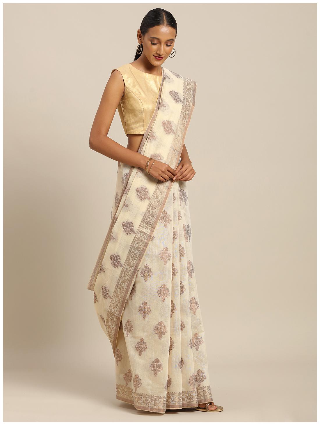 

Sangam Prints Cotton Woven Cream Regular Saree For Women