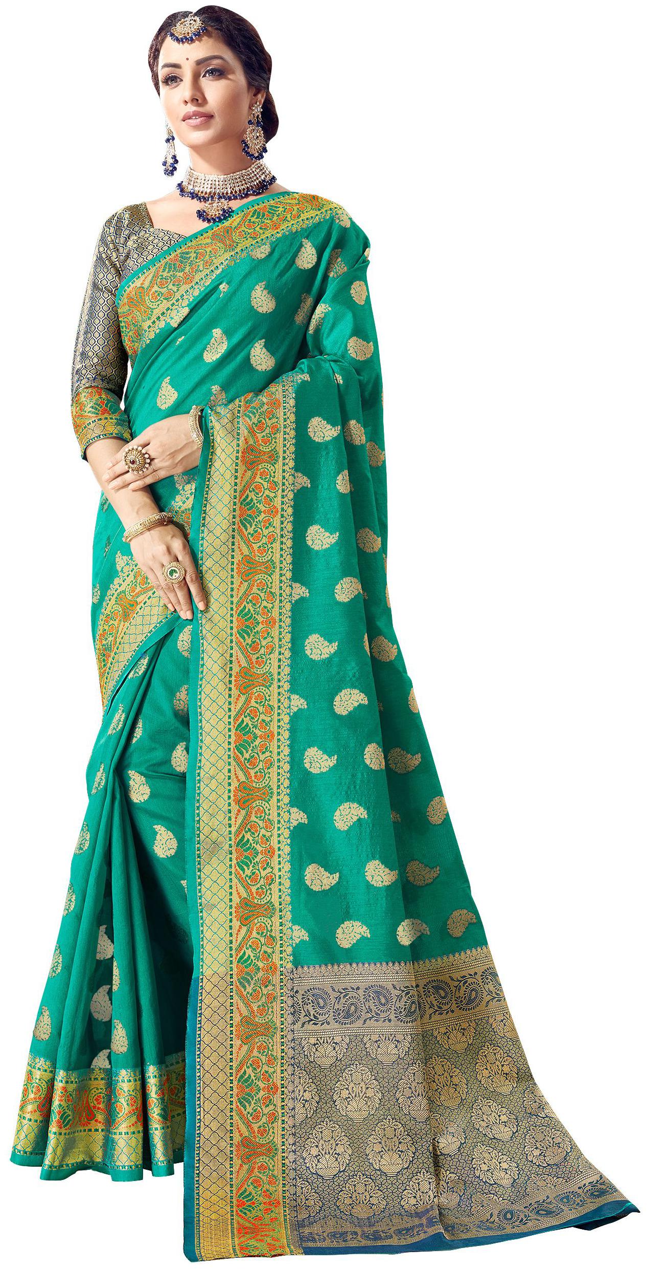 

Sangam Prints Women Silk Sarees Green
