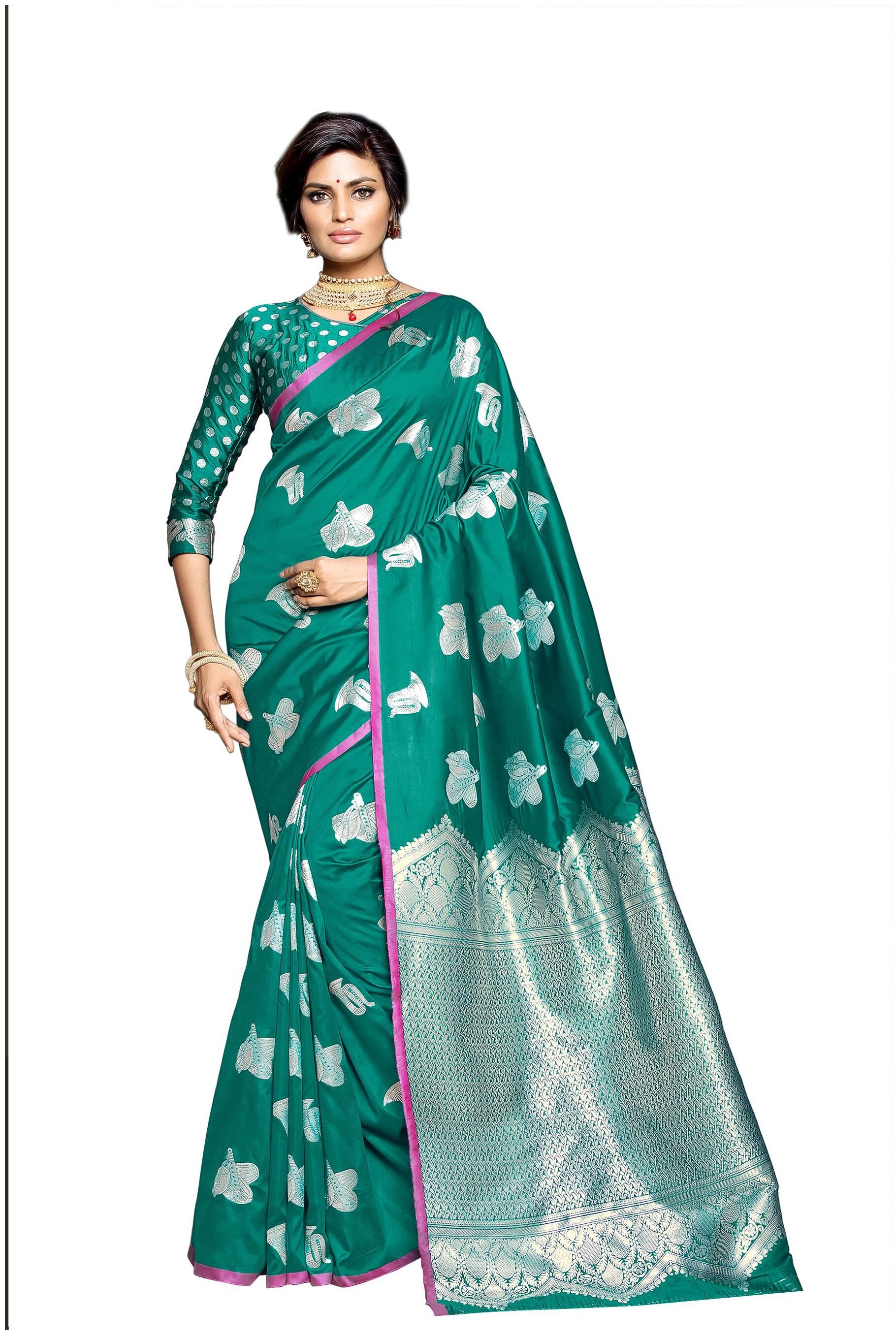 

Sangam Prints Women Silk Sarees Green