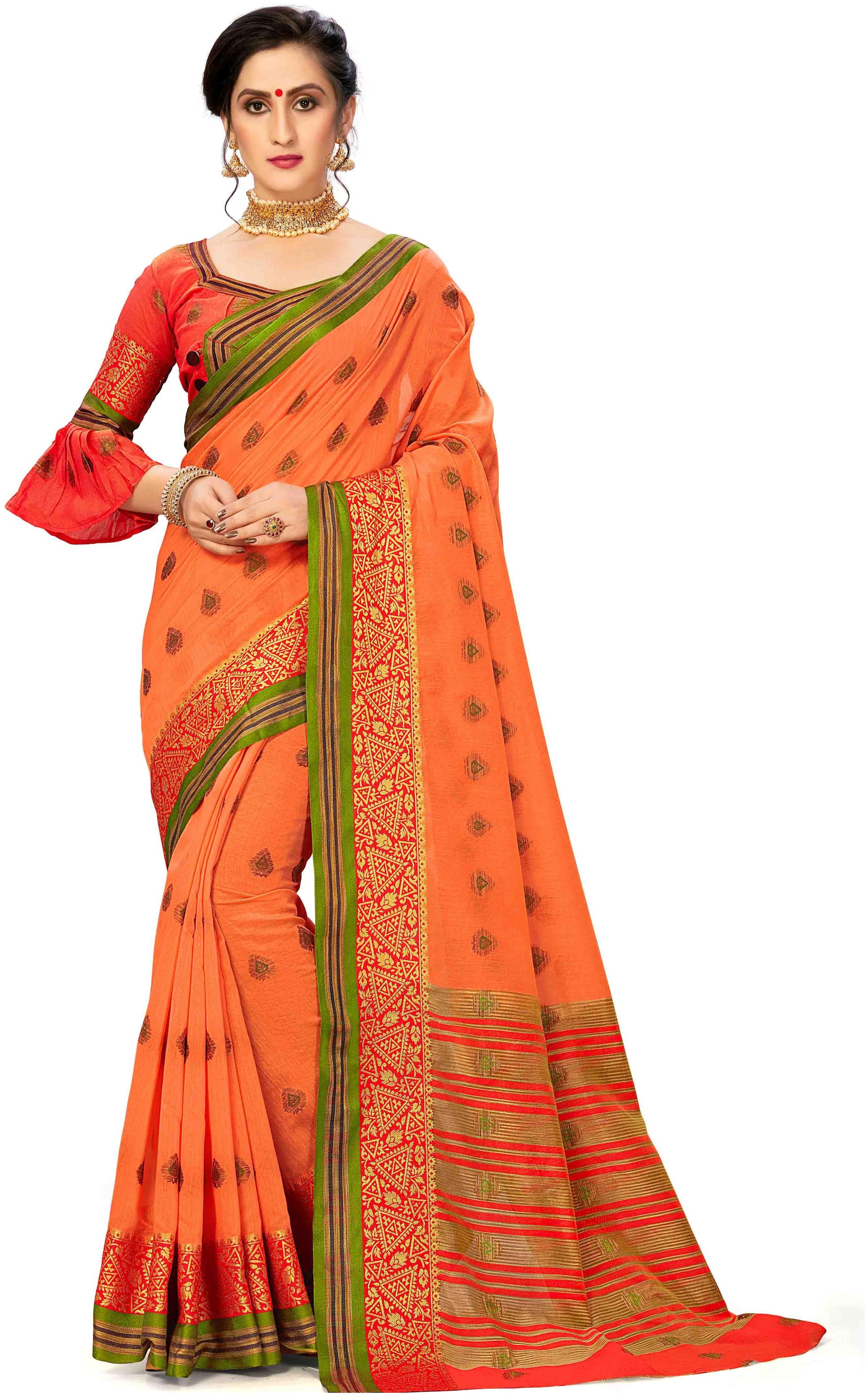 

Sangam Prints Women Cotton Sarees Peach