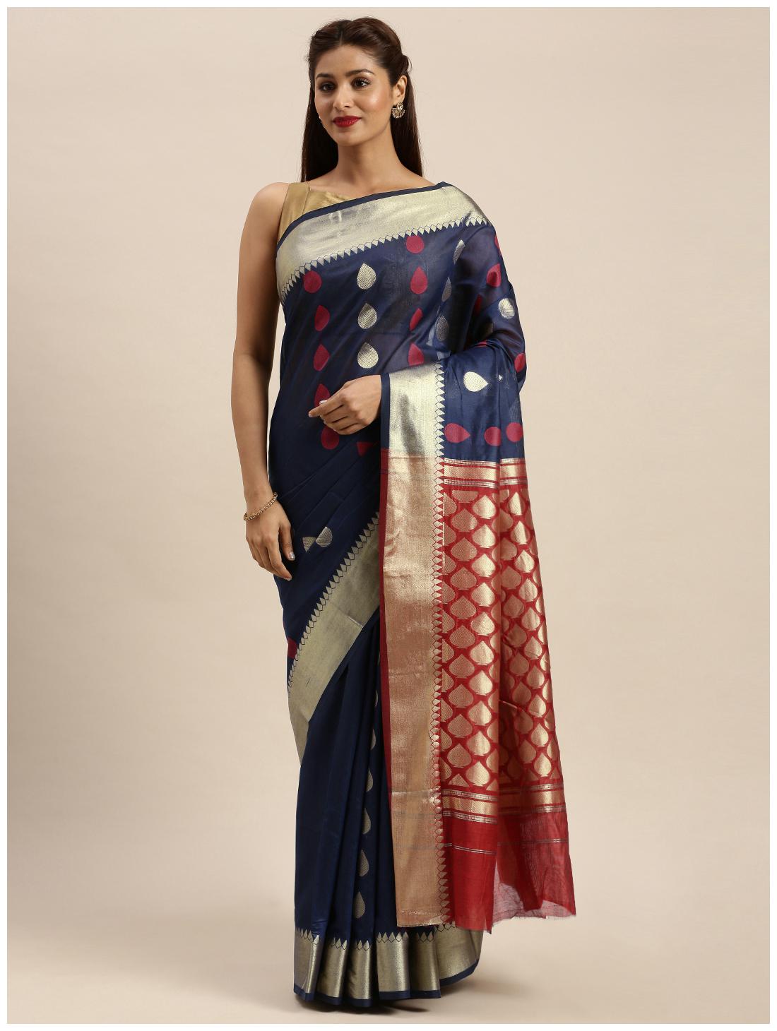 

Sangam Prints Cotton Navy Blue Woven Regular Saree For Women