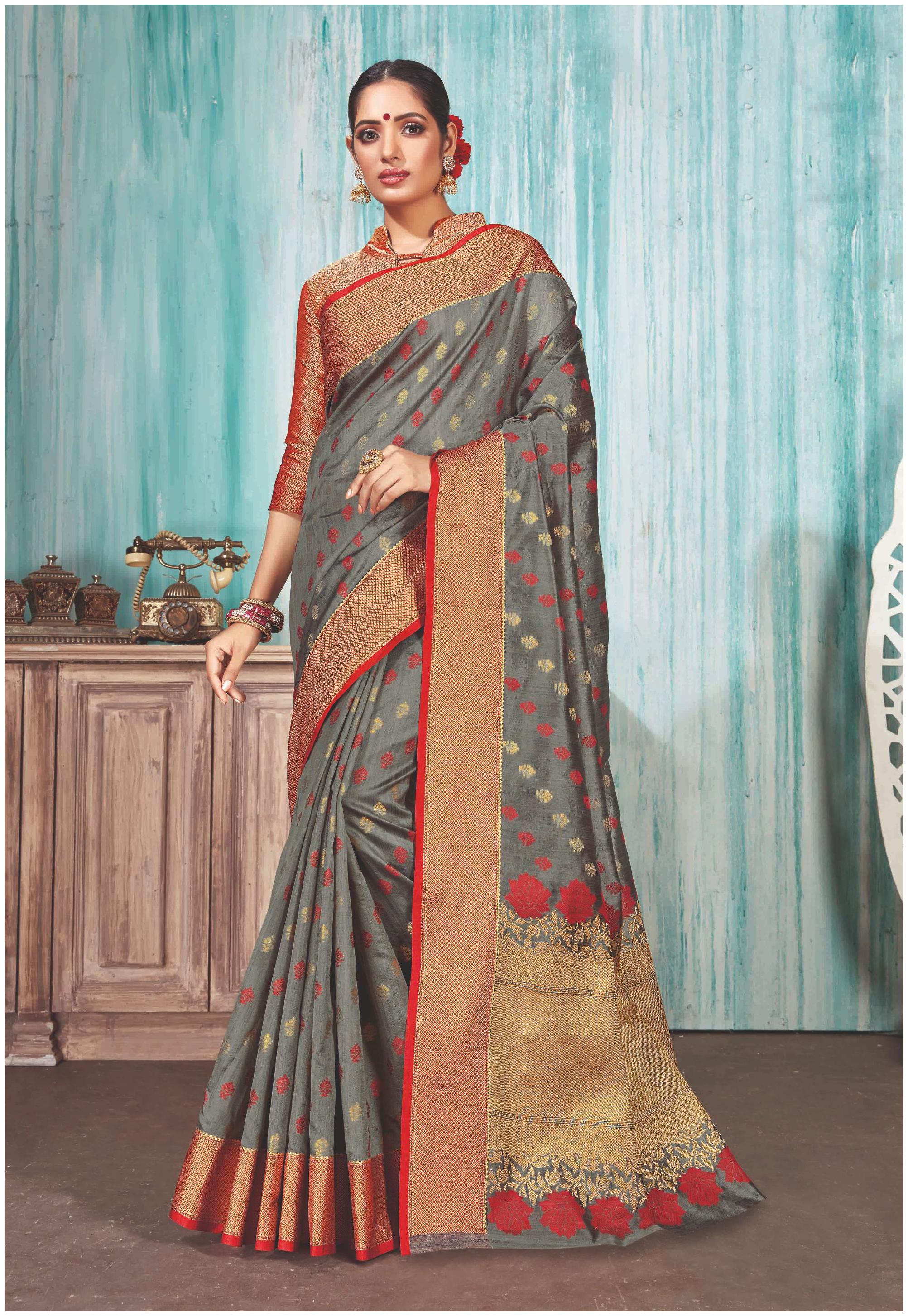 

Sangam Prints Women Cotton Sarees Grey