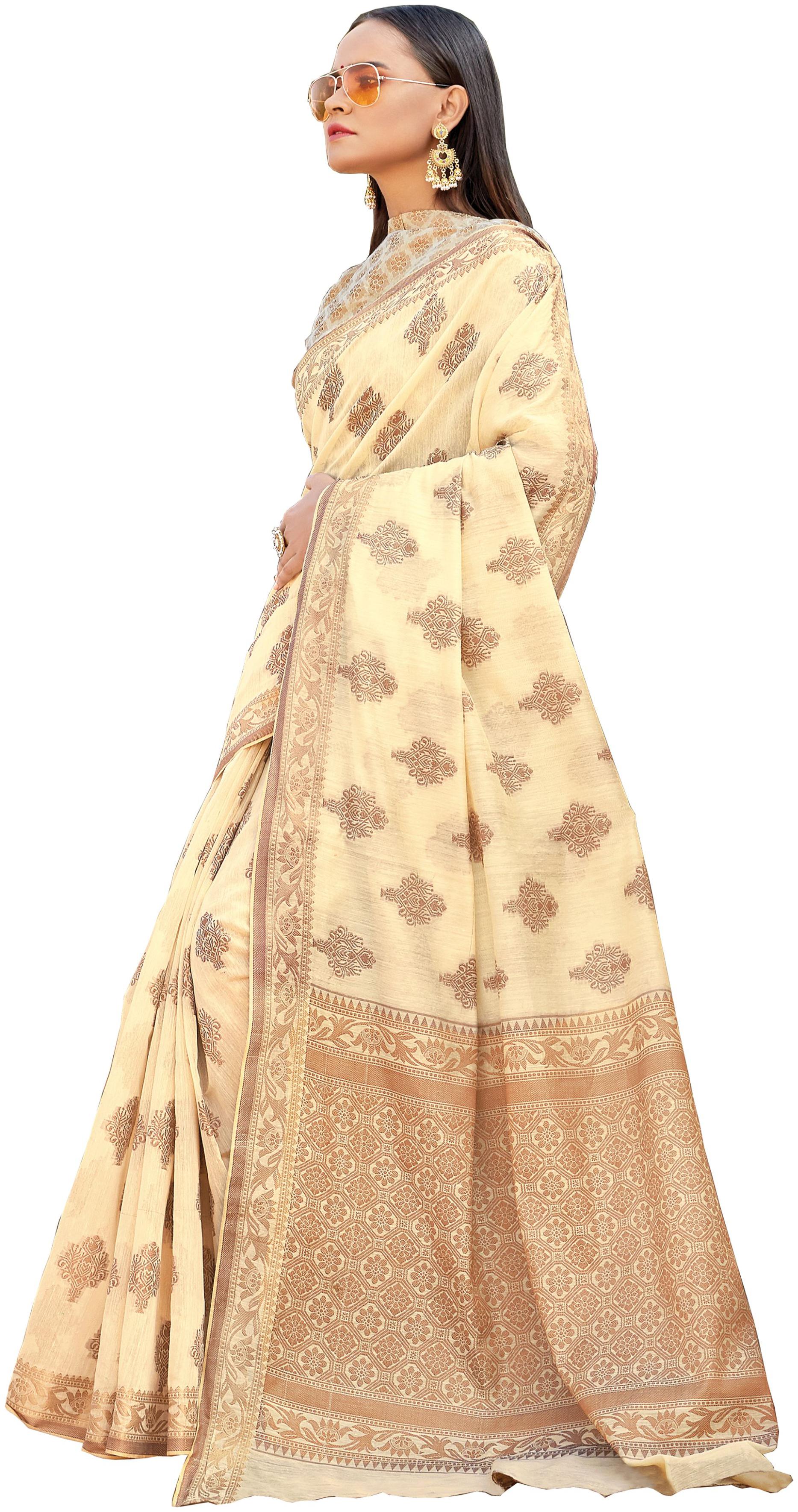 

Sangam Prints Women Cotton Sarees Cream