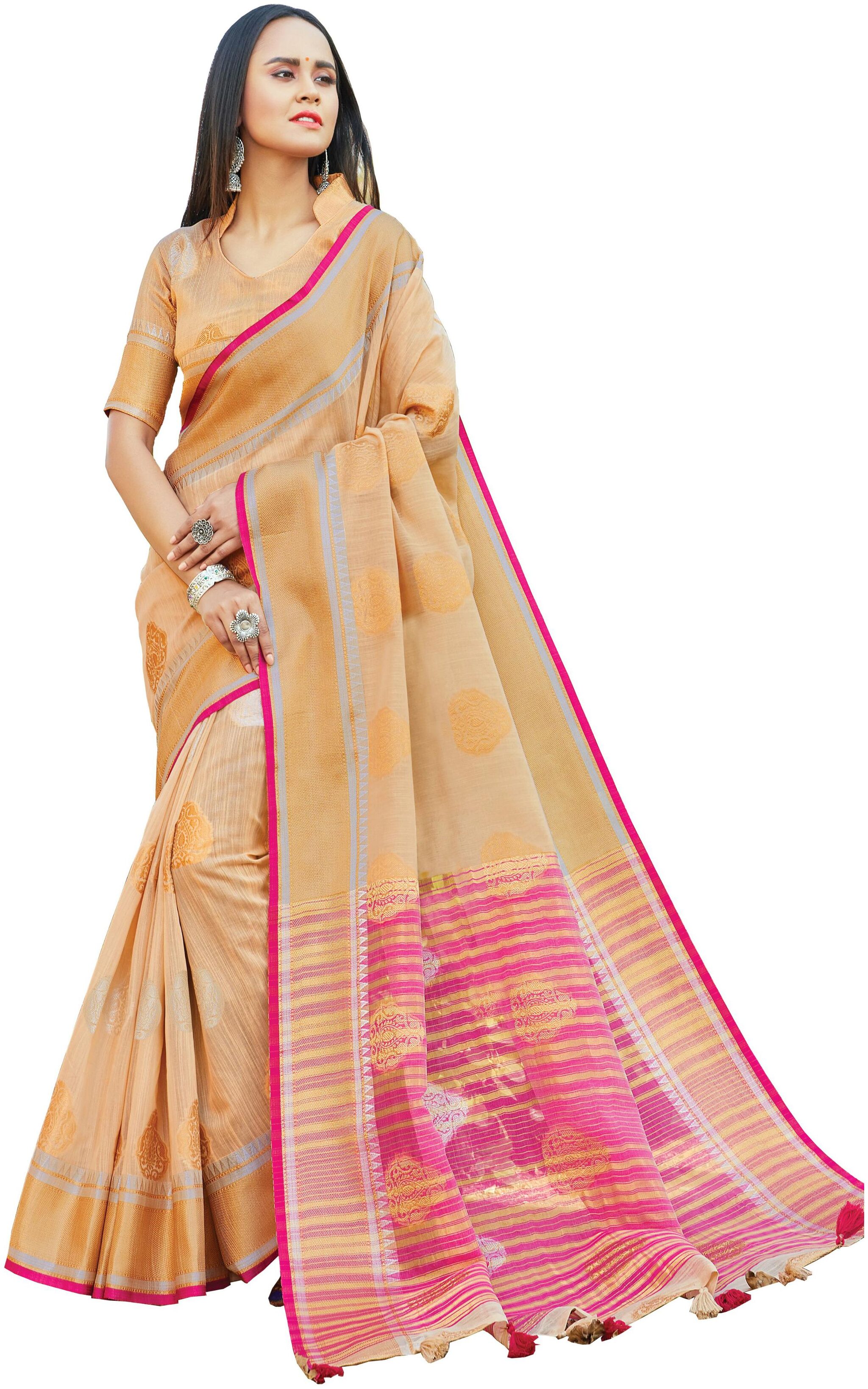

Sangam Prints Women Cotton Blend Sarees Beige