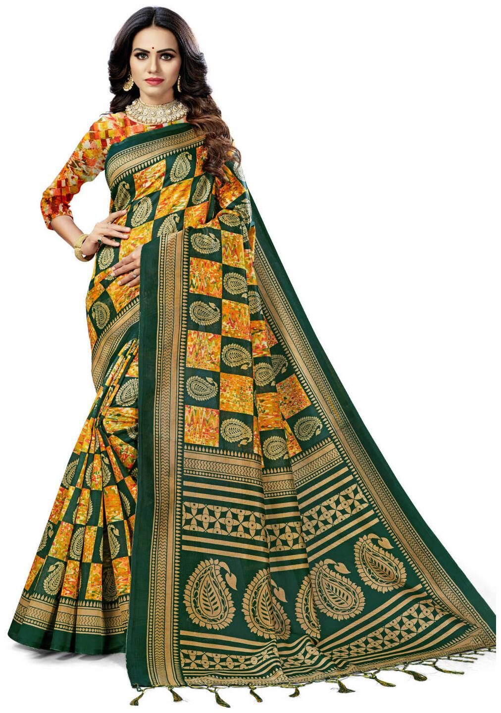 

Sangam Prints Artificial Silk Green Printed Regular Saree For Women