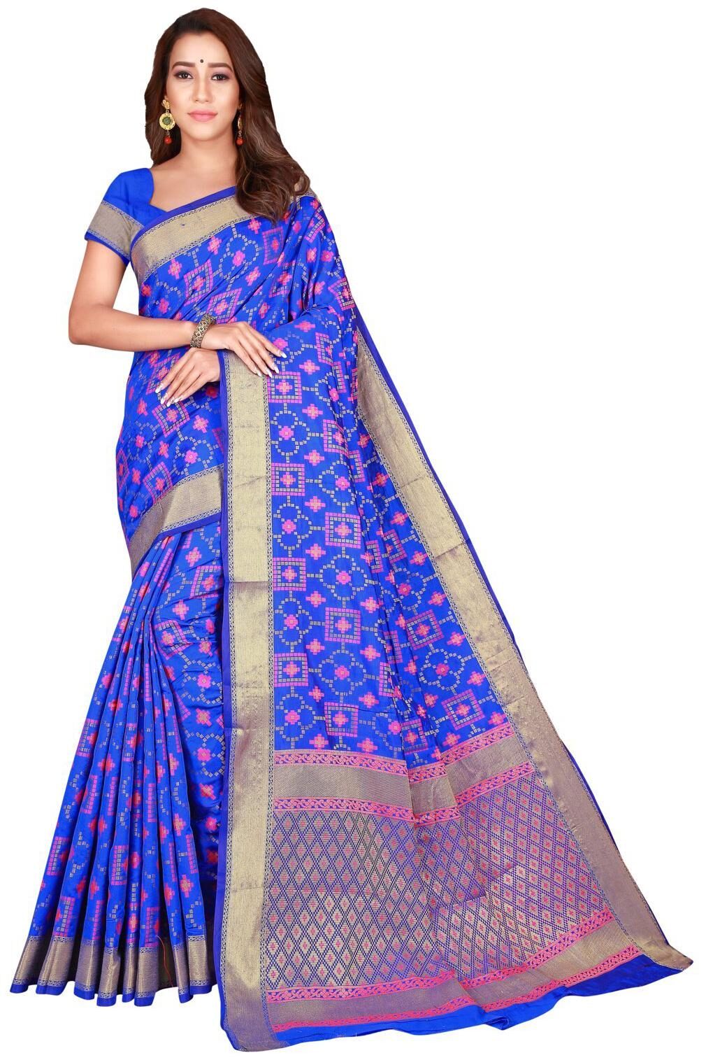 

Sangam Prints Womens Blue Silk Woven Saree