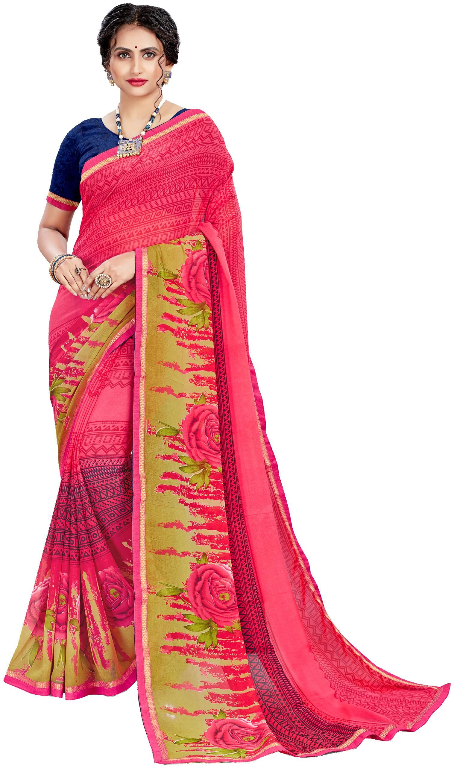 

Sangam Prints Women Pink Georgette Floral Saree