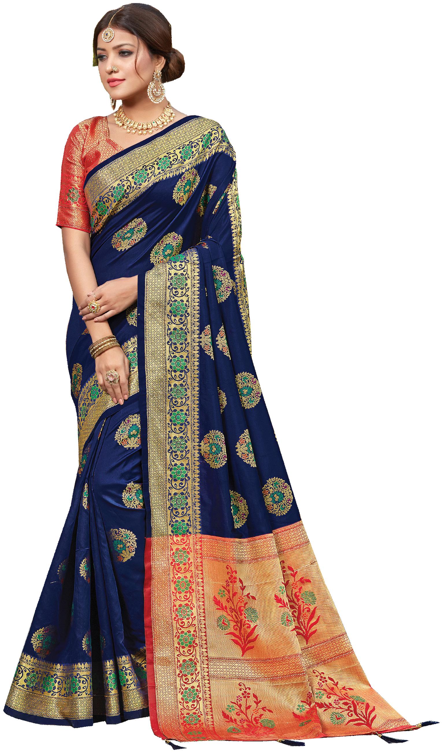 

Sangam Prints Silk Woven Navy Blue Regular Saree Women