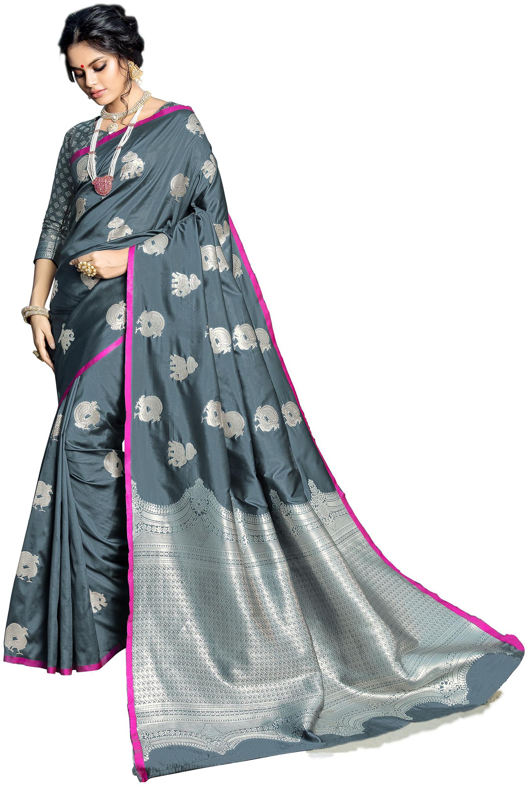 

Sangam Prints Women Silk Sarees Grey