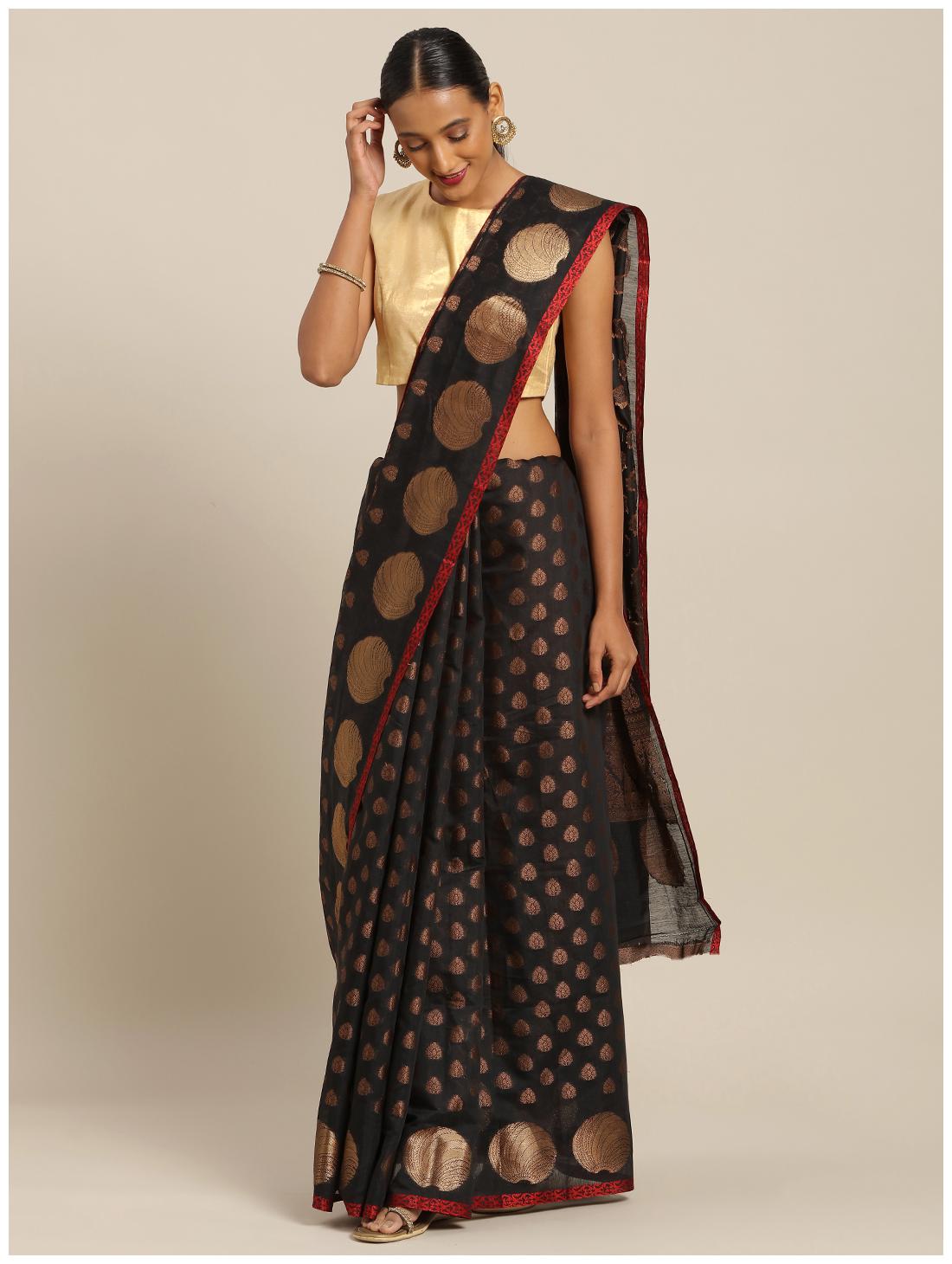 

Sangam Prints Silk Woven Black Regular Saree For Women