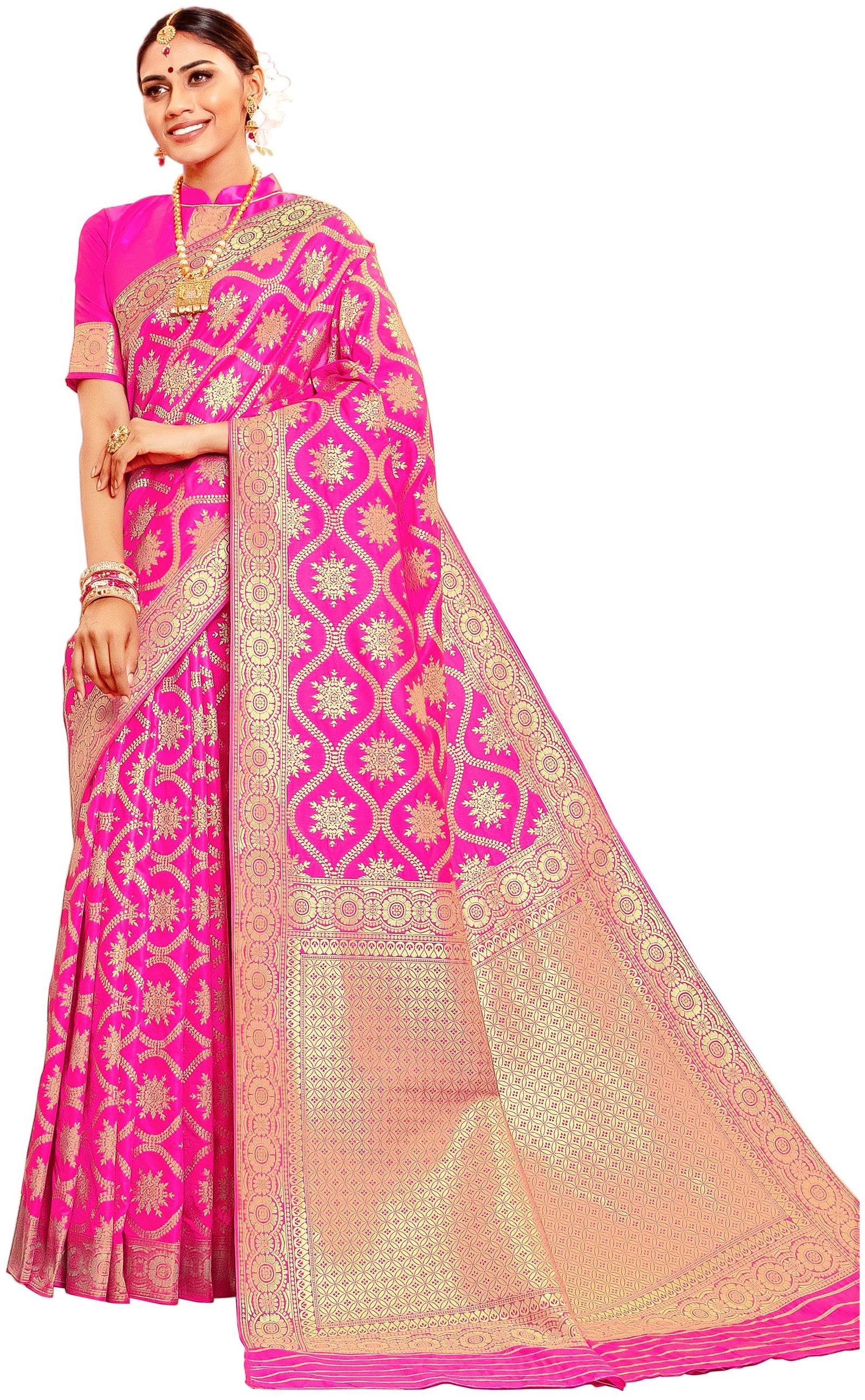 

Sangam Prints Women Silk Sarees Pink