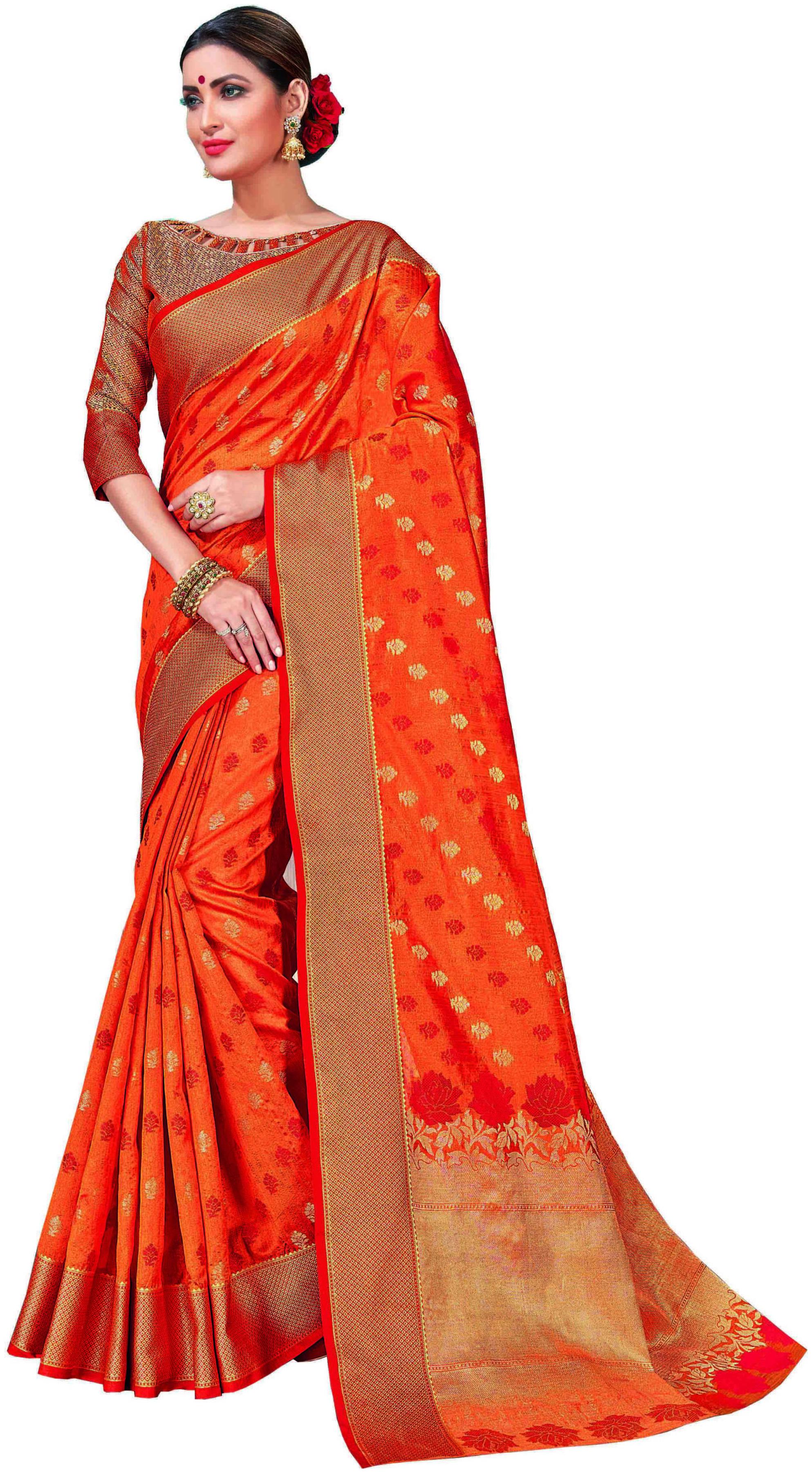 

Sangam Prints Women Cotton Sarees Orange