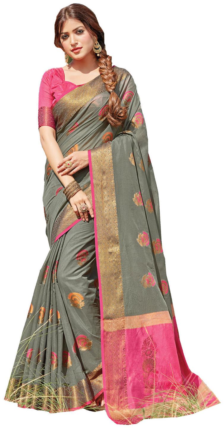 

Sangam Prints Women Grey Cotton Woven Saree