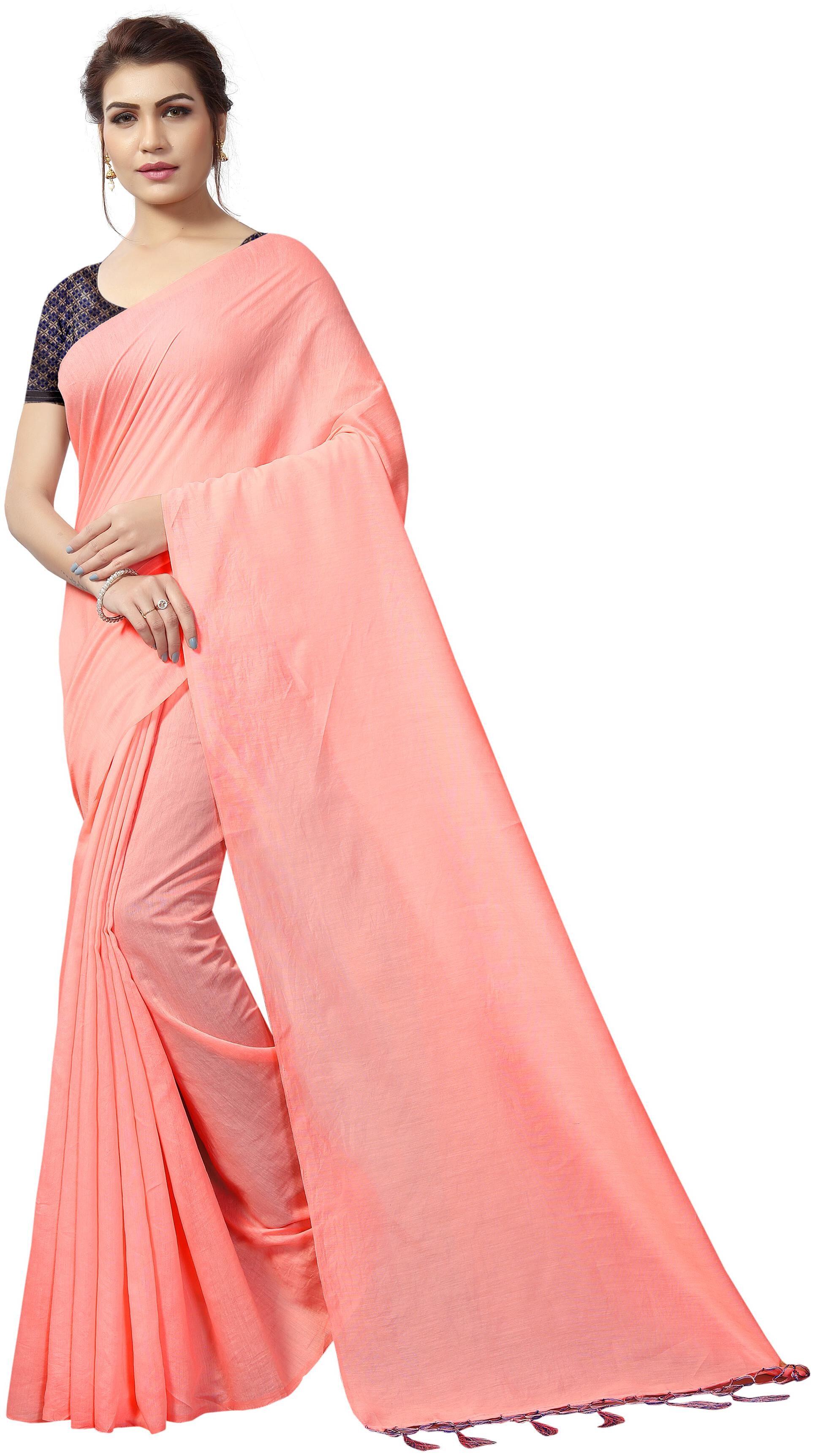 

Sanniddhi Creation Cotton Blend Solid Pink Regular Saree For Women