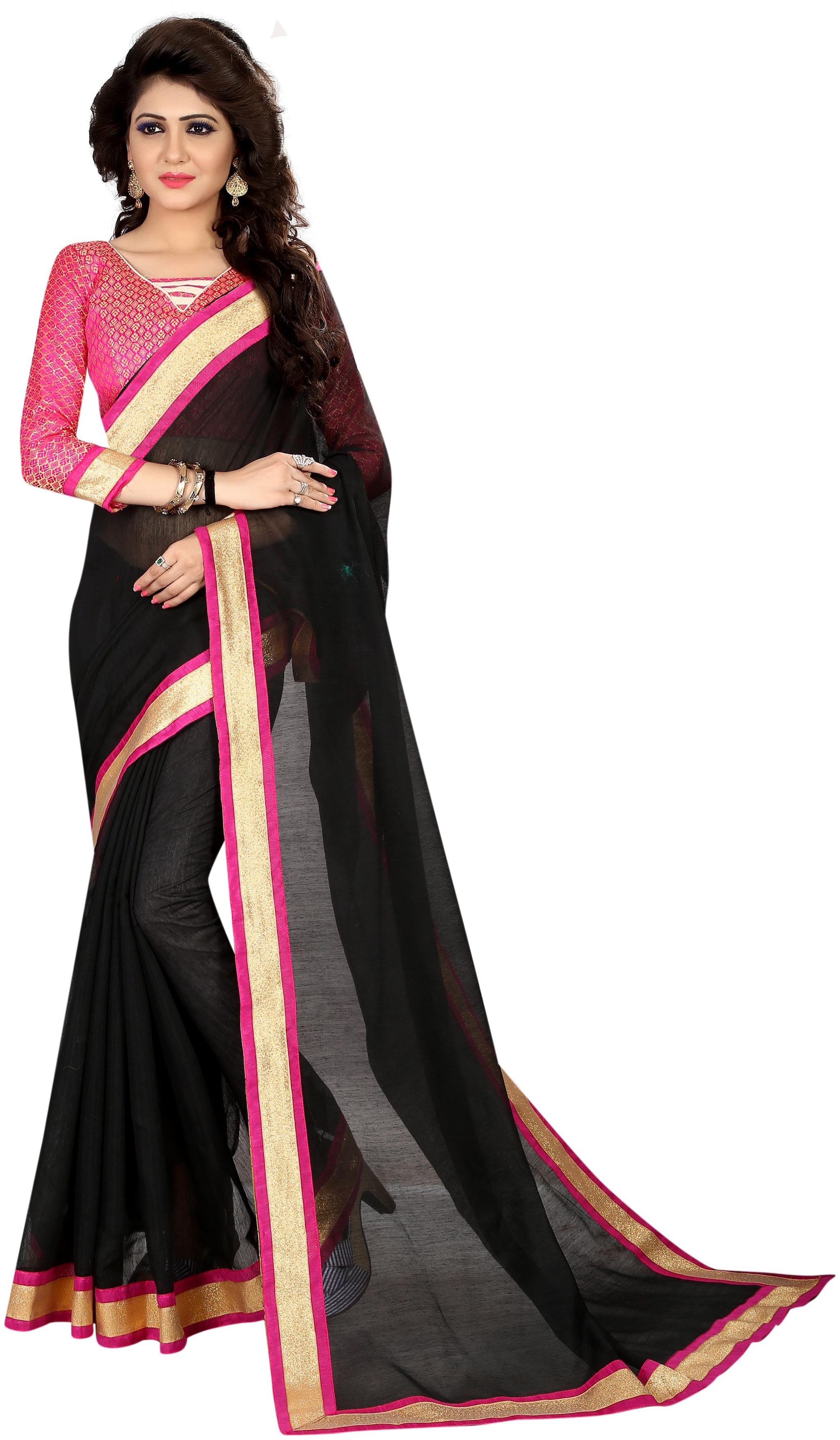 

Sanniddhi Creation Women Cotton Blend Solid Saree Black