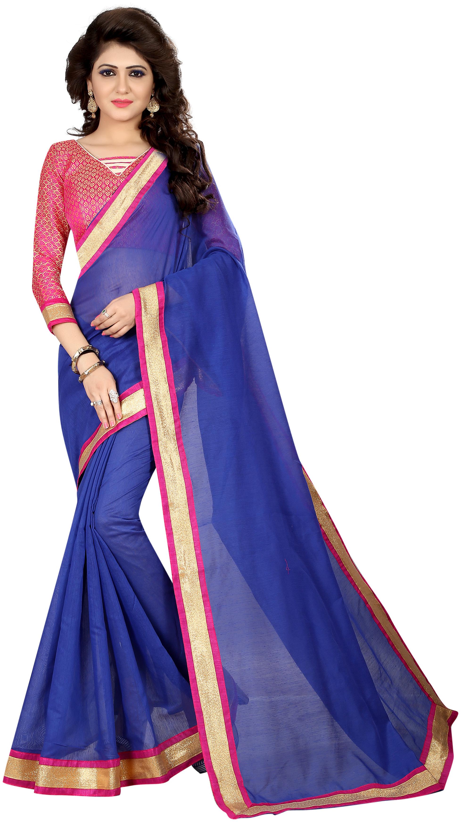 

Sanniddhi Creation Women Cotton Blend Solid Saree Blue