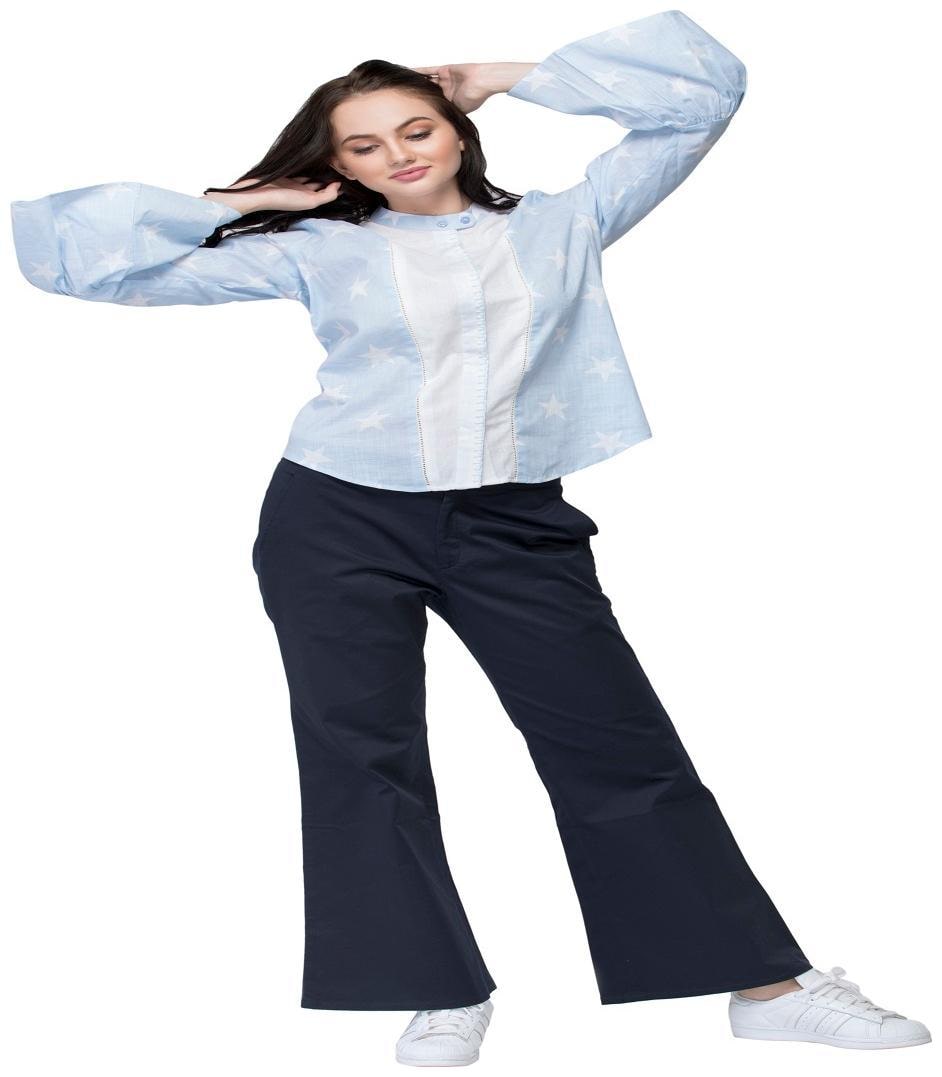 

santav Women Blue Solid Regular Fit Shirt
