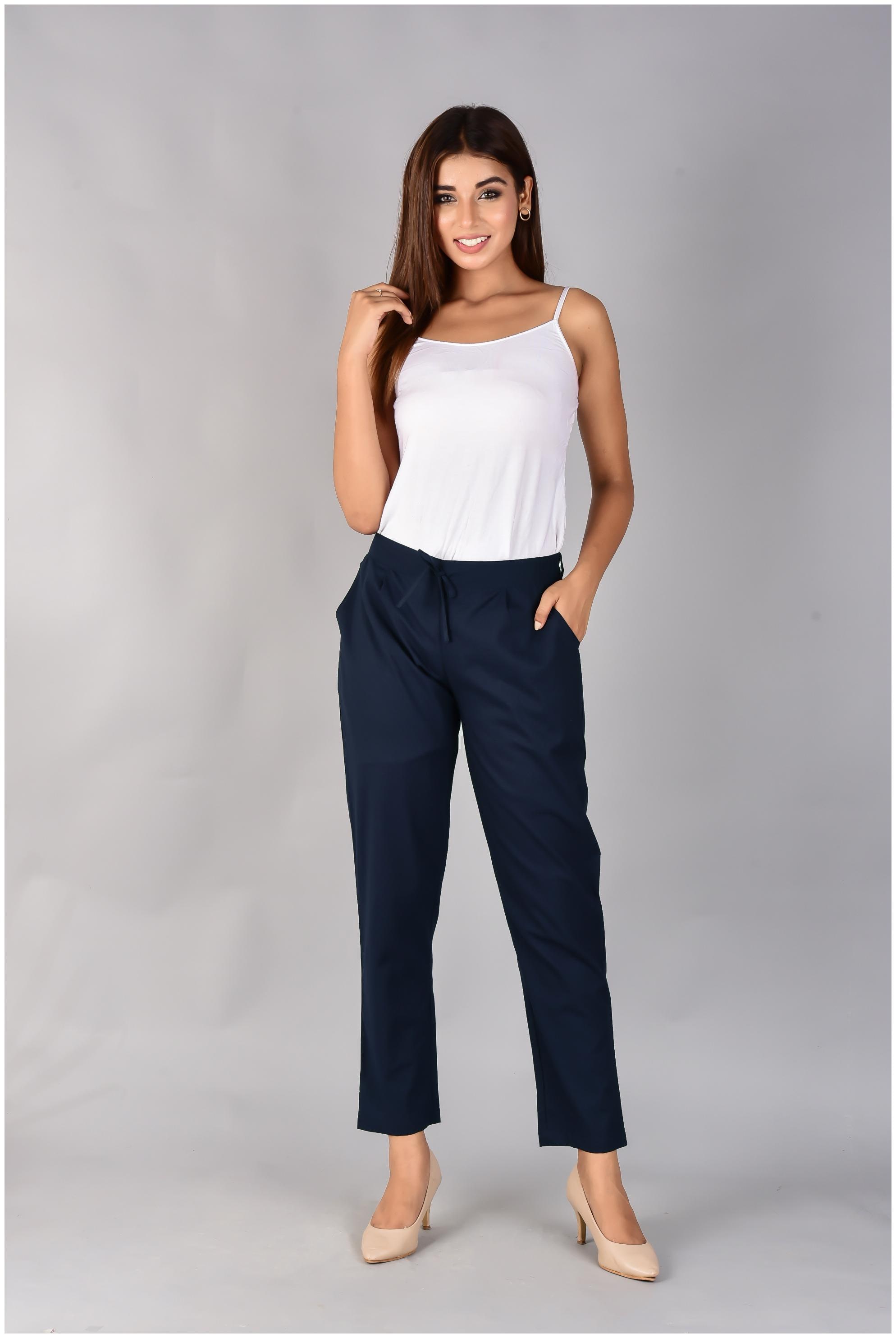 

SANVIYA Womens Solid Cotton Regular Fit Mid Rise Ankle Length Pleated Casual Knot trouser